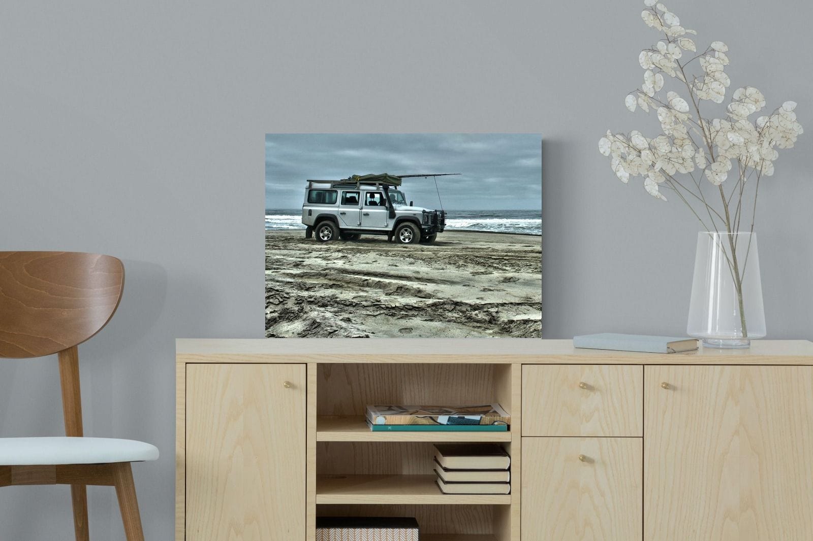 Defender at the Beach-Wall_Art-60 x 45cm-Mounted Canvas-No Frame-Pixalot