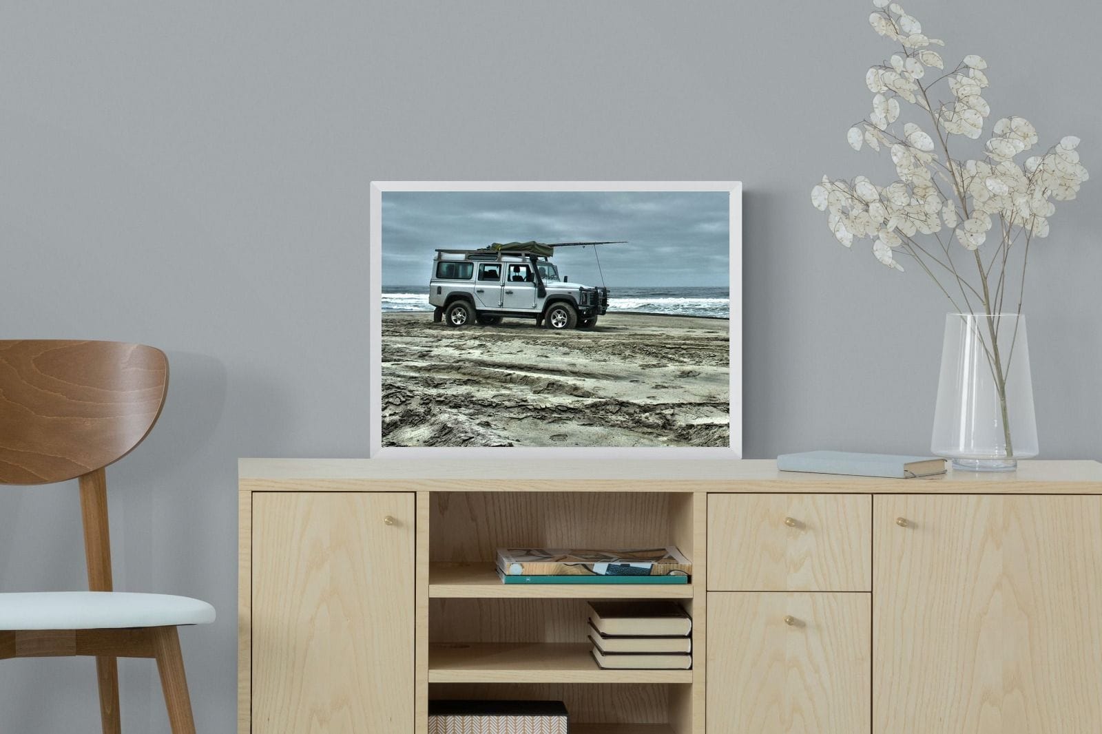 Defender at the Beach-Wall_Art-60 x 45cm-Mounted Canvas-White-Pixalot