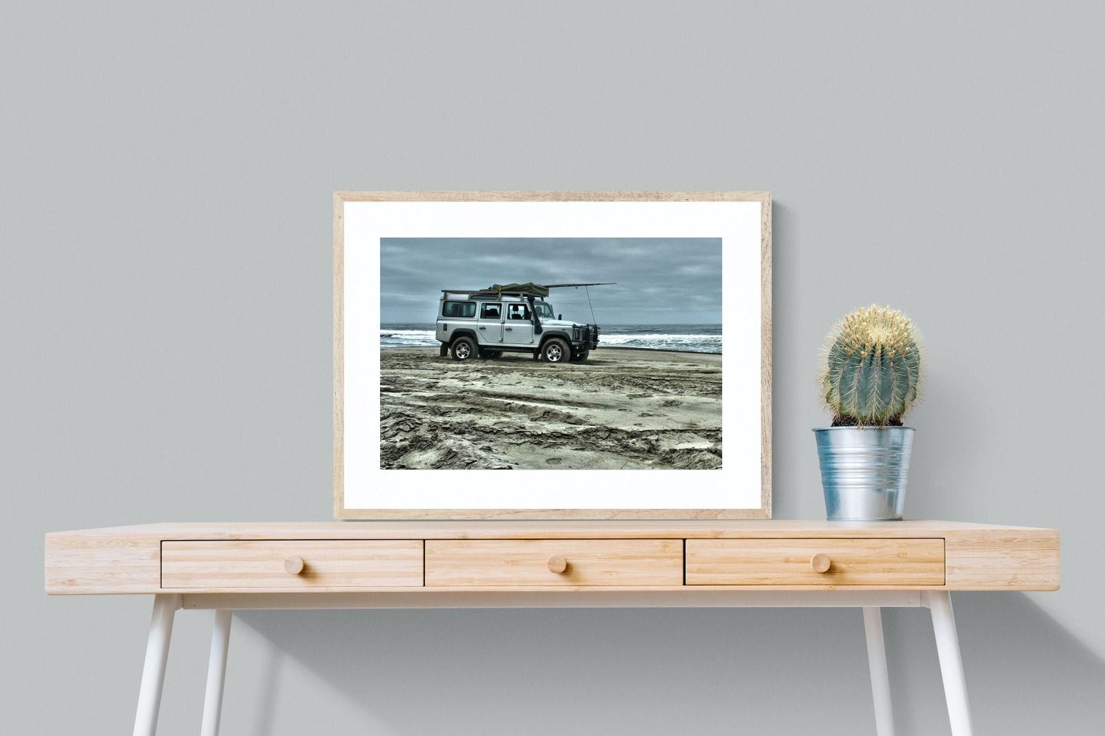 Defender at the Beach-Wall_Art-80 x 60cm-Framed Print-Wood-Pixalot