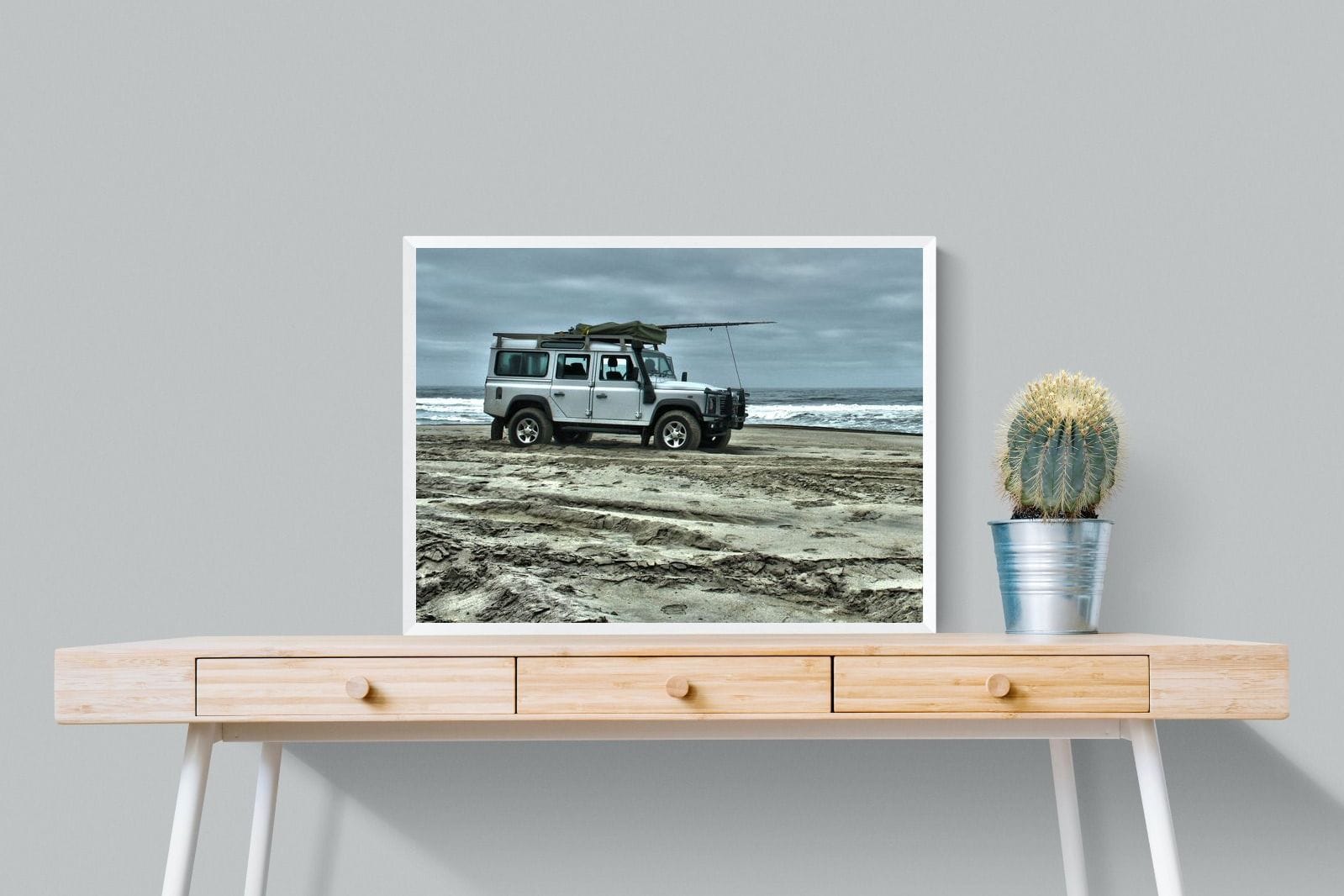 Defender at the Beach-Wall_Art-80 x 60cm-Mounted Canvas-White-Pixalot