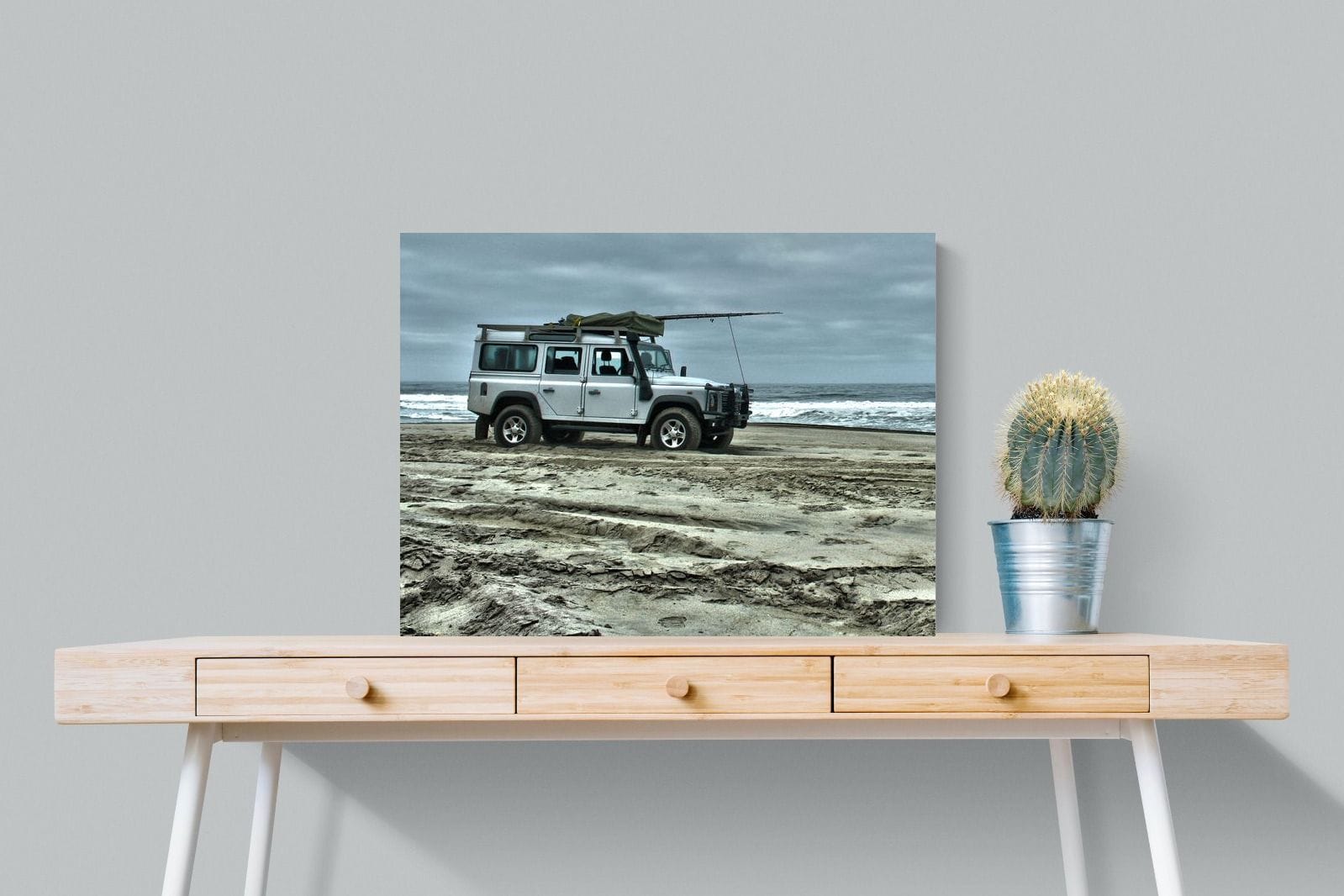 Defender at the Beach-Wall_Art-80 x 60cm-Mounted Canvas-No Frame-Pixalot