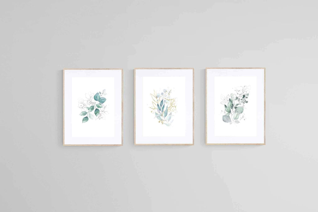 Delicate Blue Set-Wall_Art-60 x 80cm (x3)-Framed Print-Wood-Pixalot
