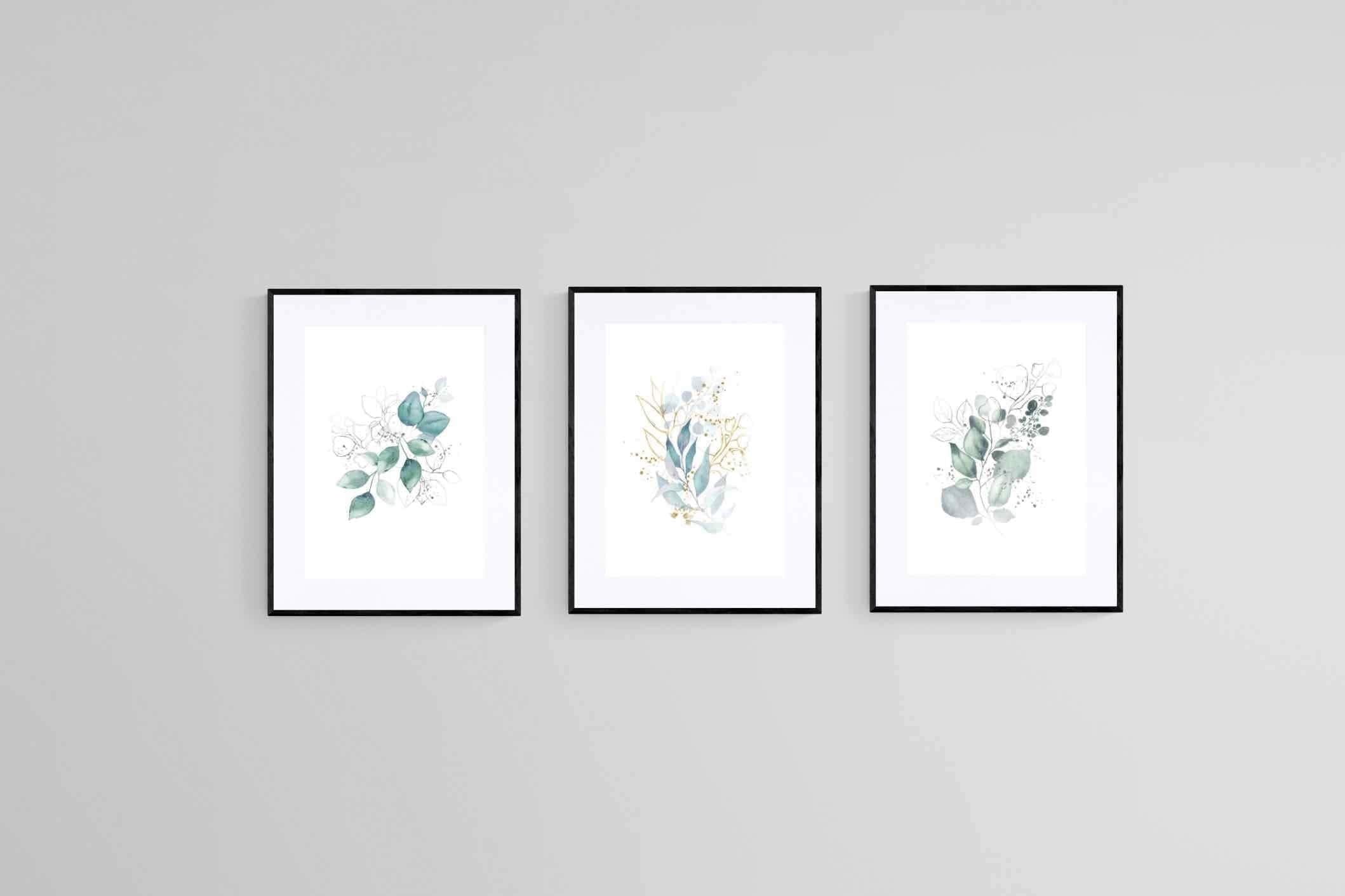 Delicate Blue Set-Wall_Art-60 x 80cm (x3)-Framed Print-Black-Pixalot