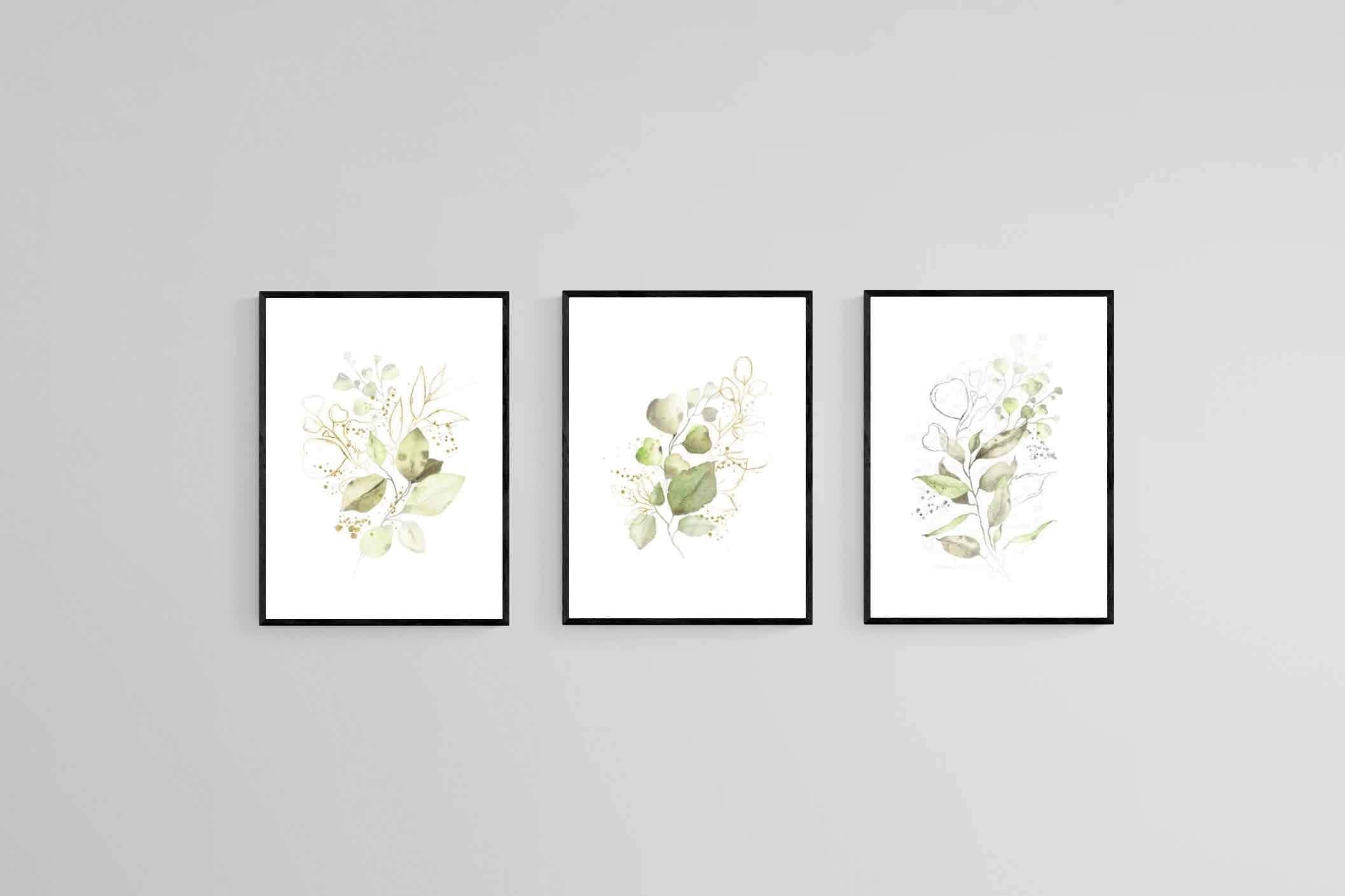 Delicate Green Set-Wall_Art-45 x 60cm (x3)-Mounted Canvas-Black-Pixalot