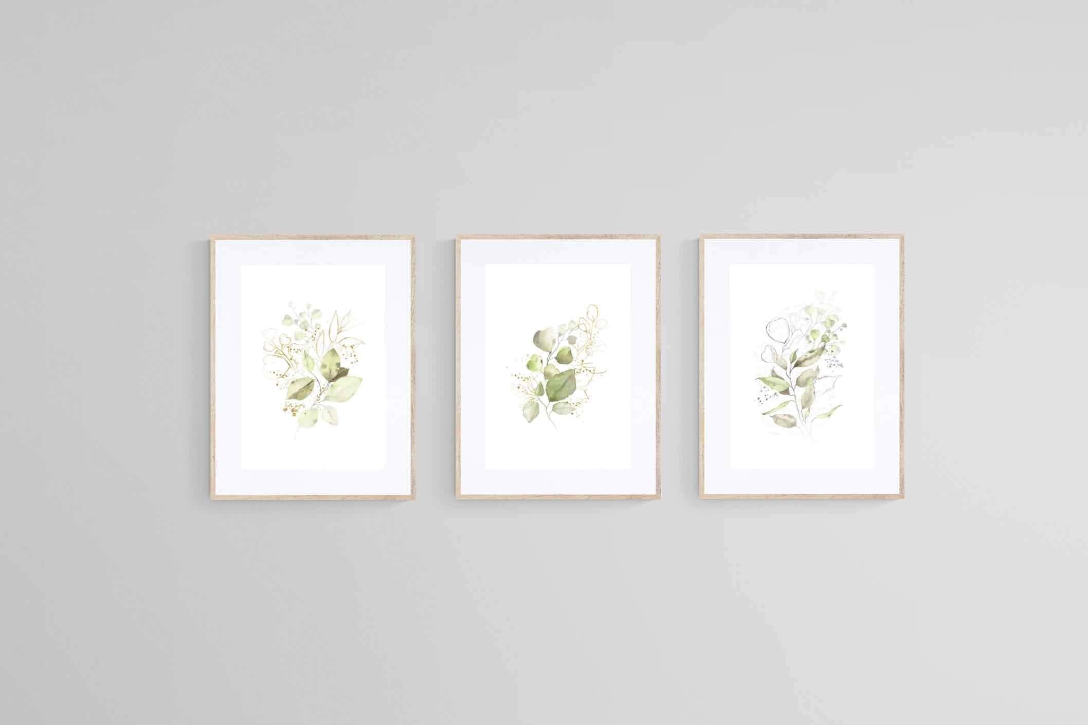 Delicate Green Set-Wall_Art-60 x 80cm (x3)-Framed Print-Wood-Pixalot