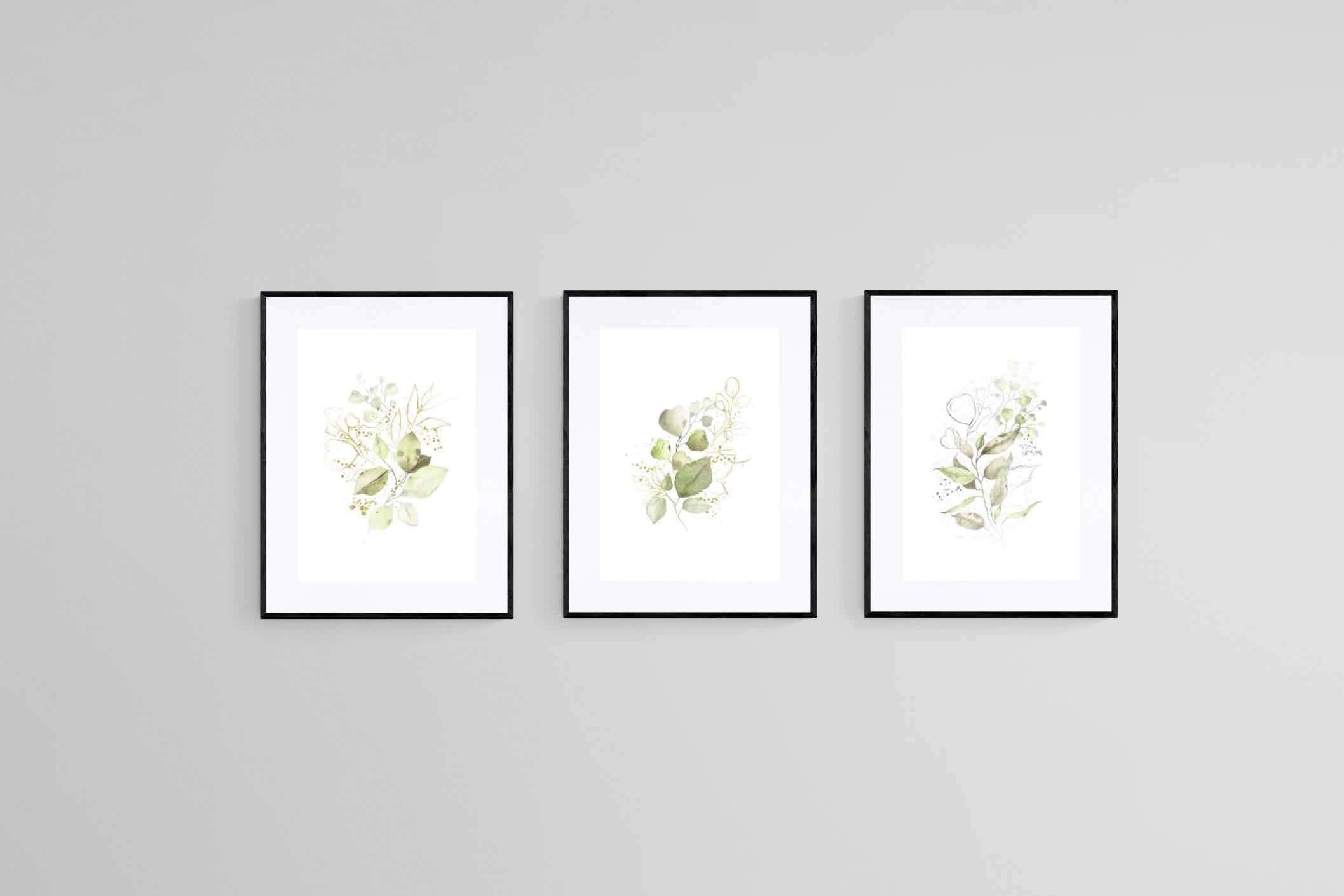Delicate Green Set-Wall_Art-60 x 80cm (x3)-Framed Print-Black-Pixalot
