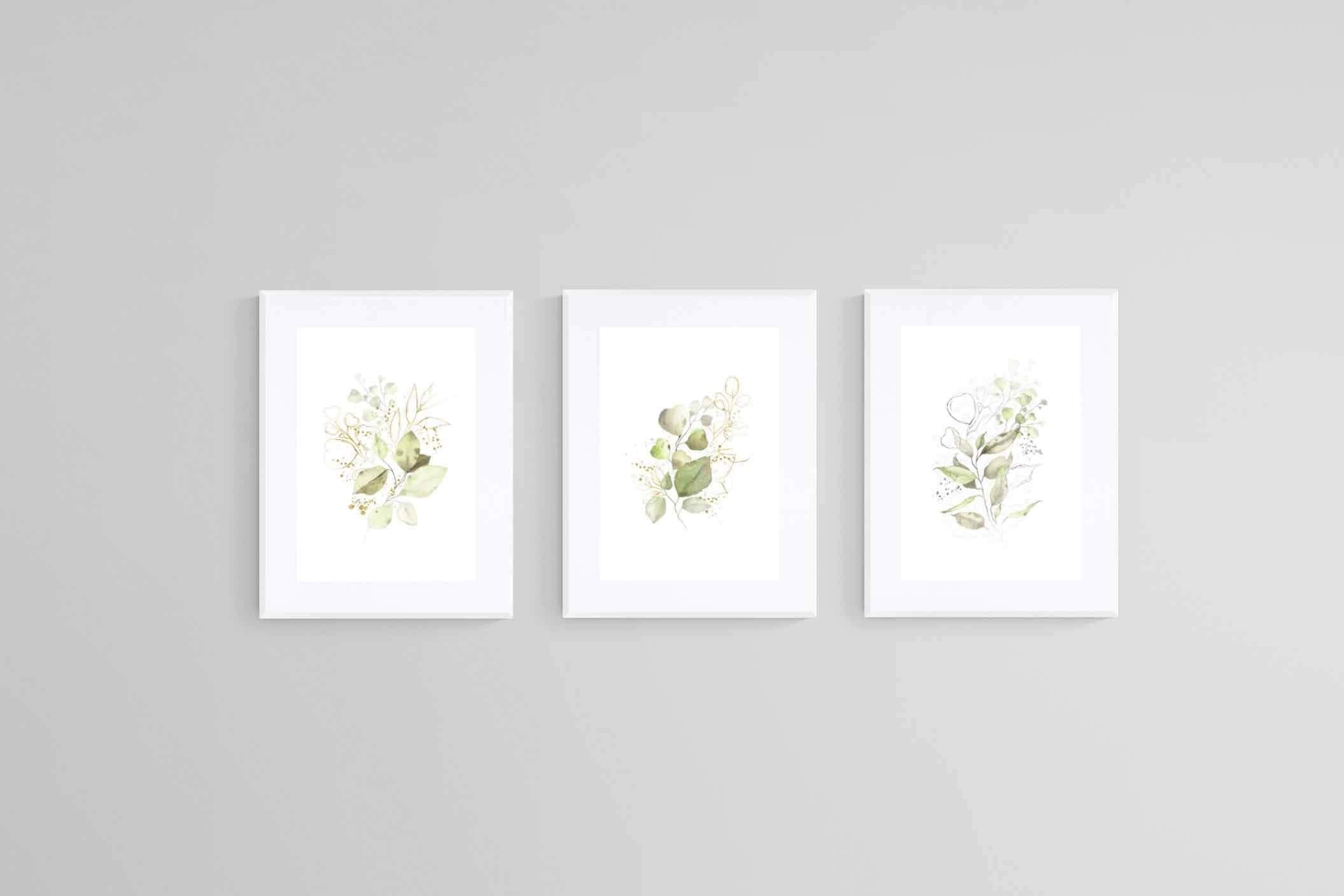 Delicate Green Set-Wall_Art-60 x 80cm (x3)-Framed Print-White-Pixalot