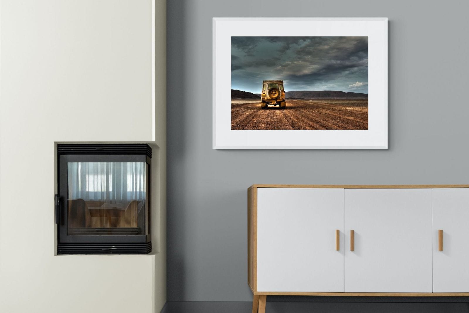 Desert Road Defender-Wall_Art-100 x 75cm-Framed Print-White-Pixalot