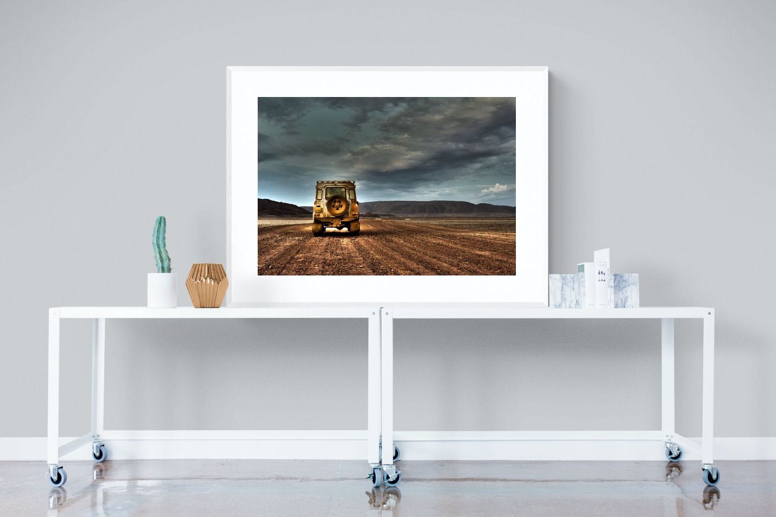 Desert Road Defender-Wall_Art-120 x 90cm-Framed Print-White-Pixalot