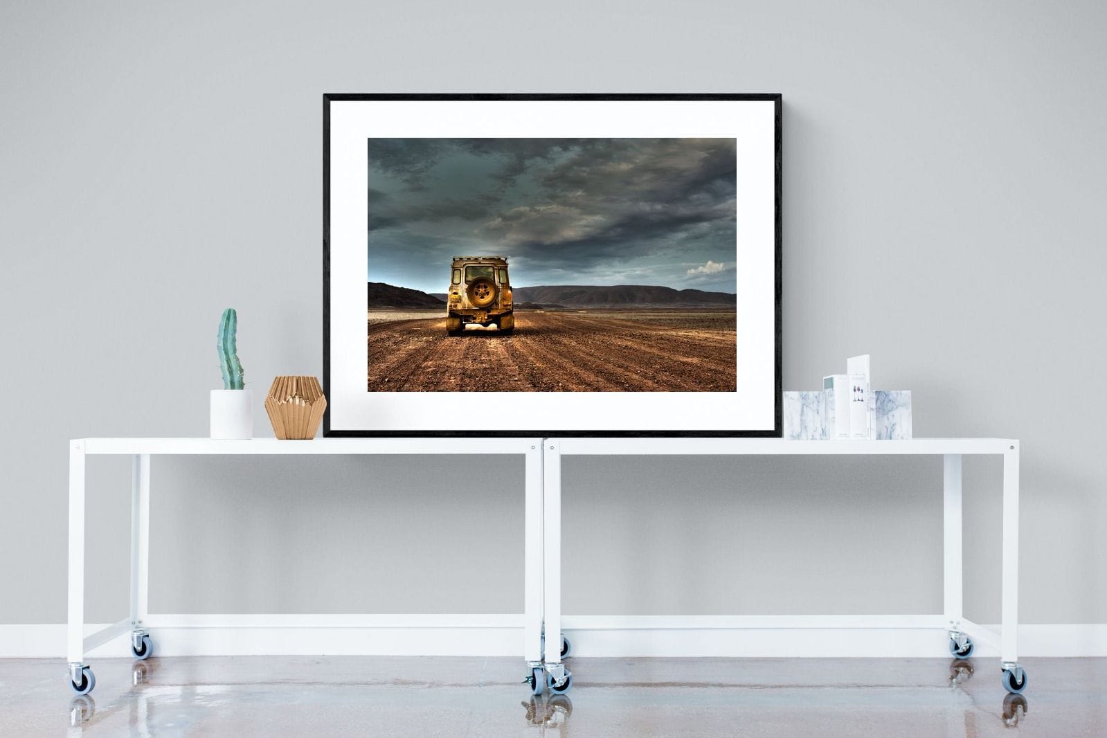 Desert Road Defender-Wall_Art-120 x 90cm-Framed Print-Black-Pixalot