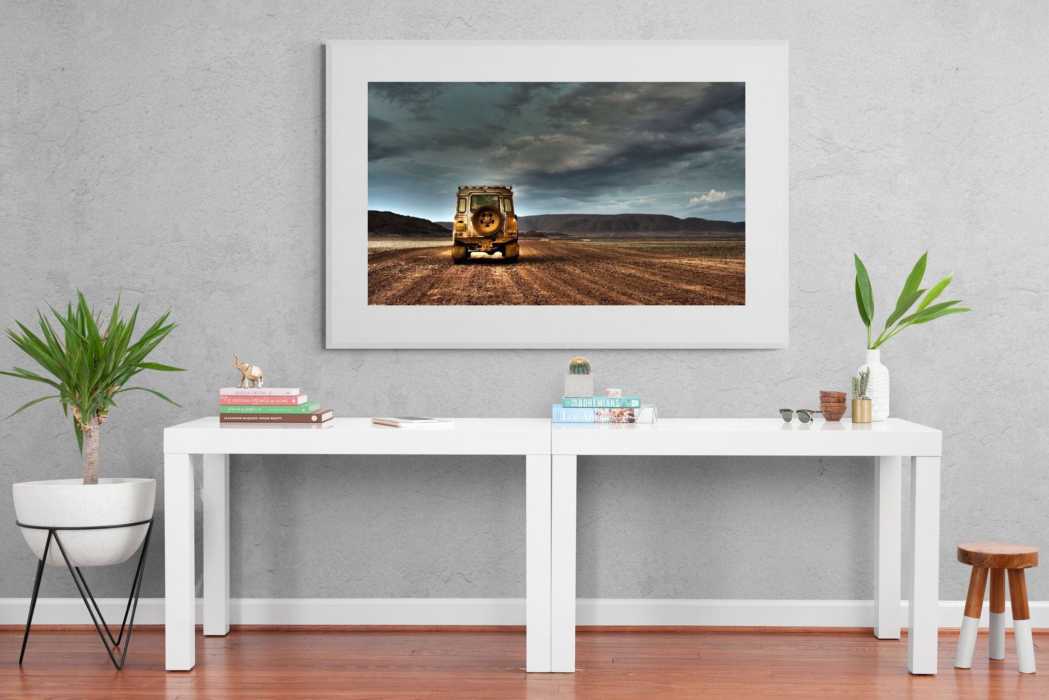 Desert Road Defender-Wall_Art-150 x 100cm-Framed Print-White-Pixalot