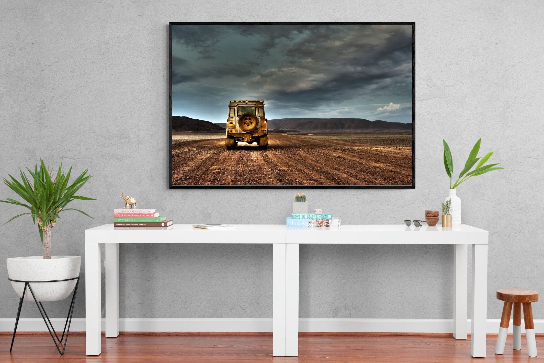 Desert Road Defender-Wall_Art-150 x 100cm-Mounted Canvas-Black-Pixalot