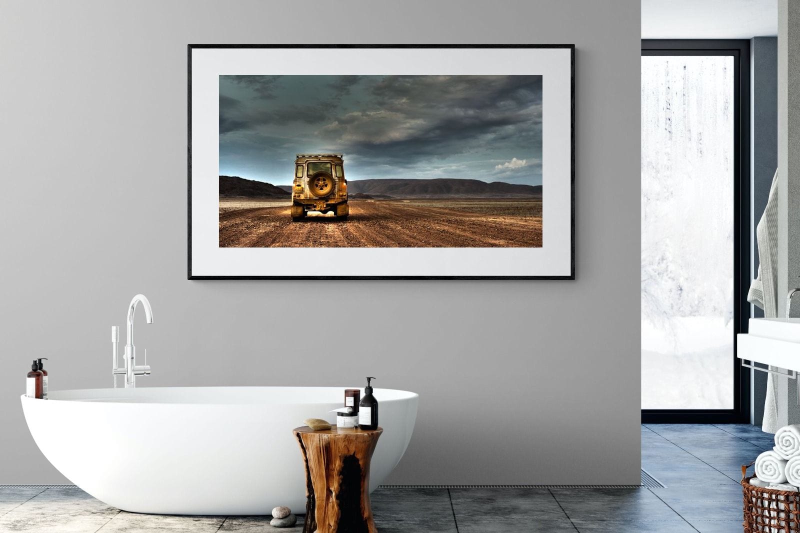 Desert Road Defender-Wall_Art-180 x 110cm-Framed Print-Black-Pixalot
