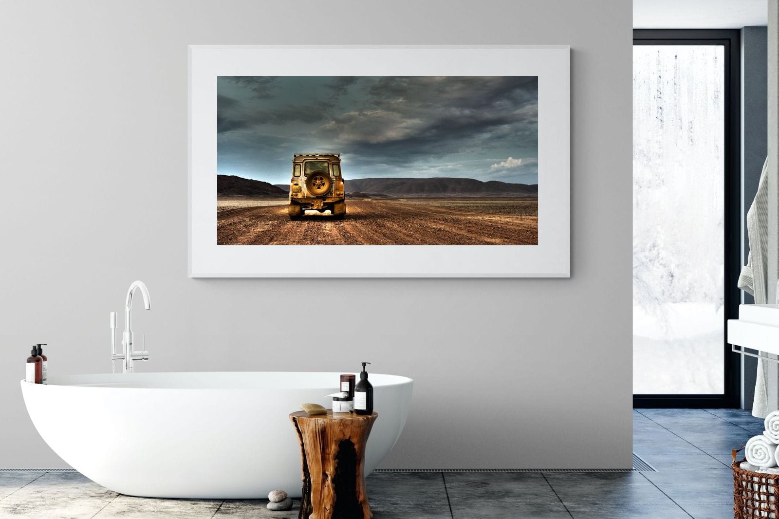 Desert Road Defender-Wall_Art-180 x 110cm-Framed Print-White-Pixalot
