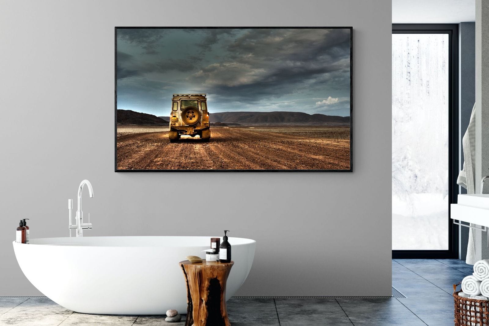 Desert Road Defender-Wall_Art-180 x 110cm-Mounted Canvas-Black-Pixalot