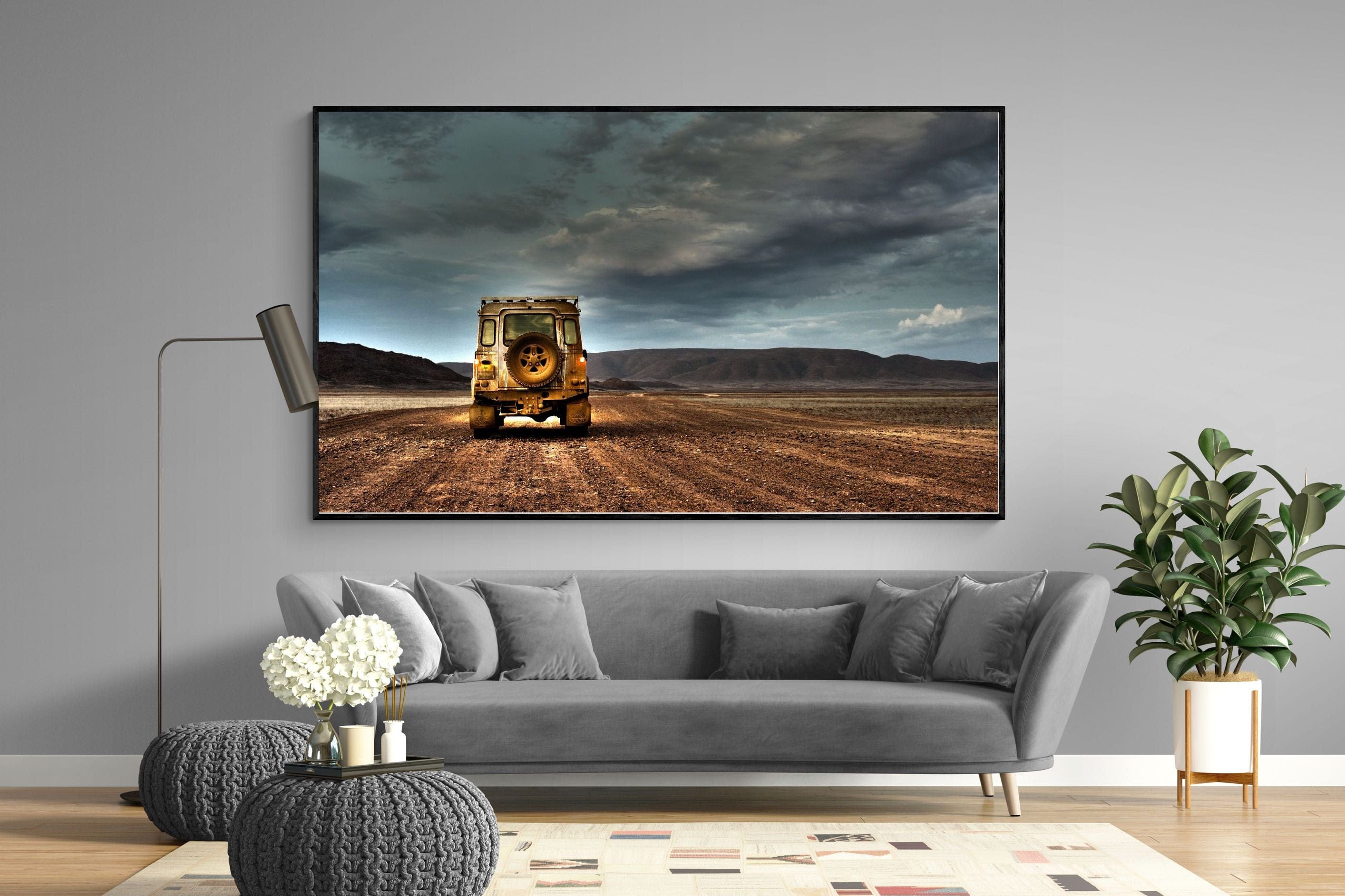 Desert Road Defender-Wall_Art-220 x 130cm-Mounted Canvas-Black-Pixalot