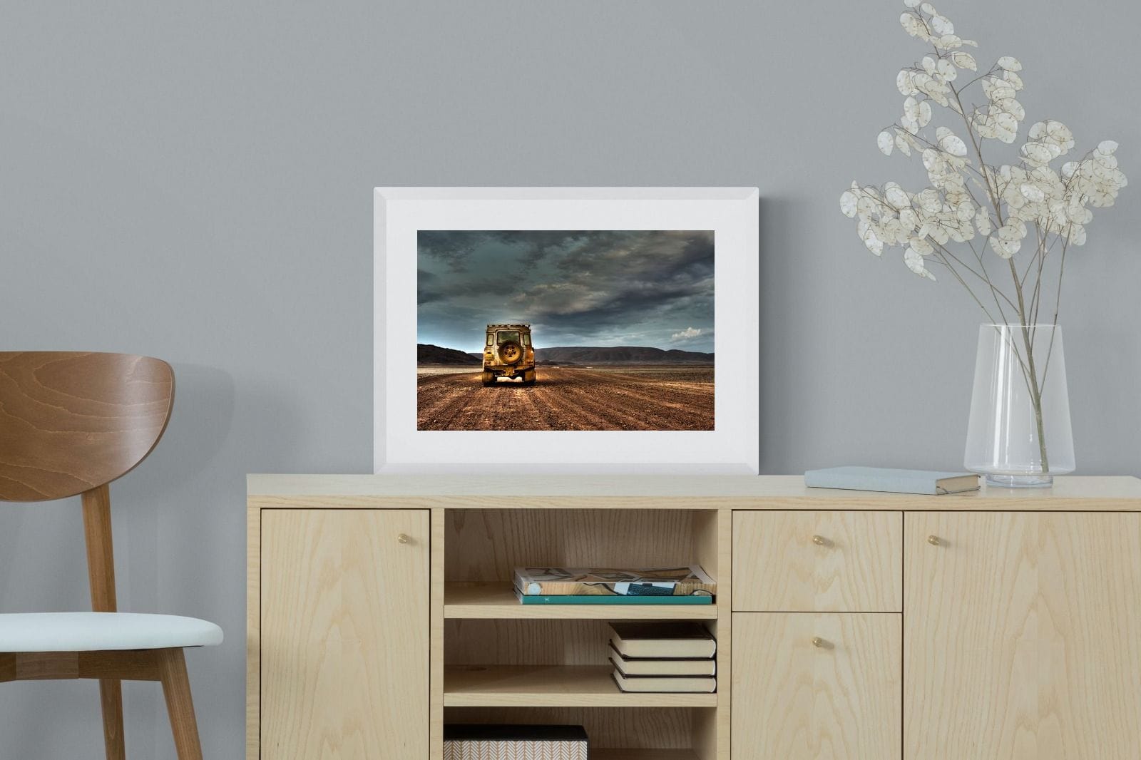 Desert Road Defender-Wall_Art-60 x 45cm-Framed Print-White-Pixalot