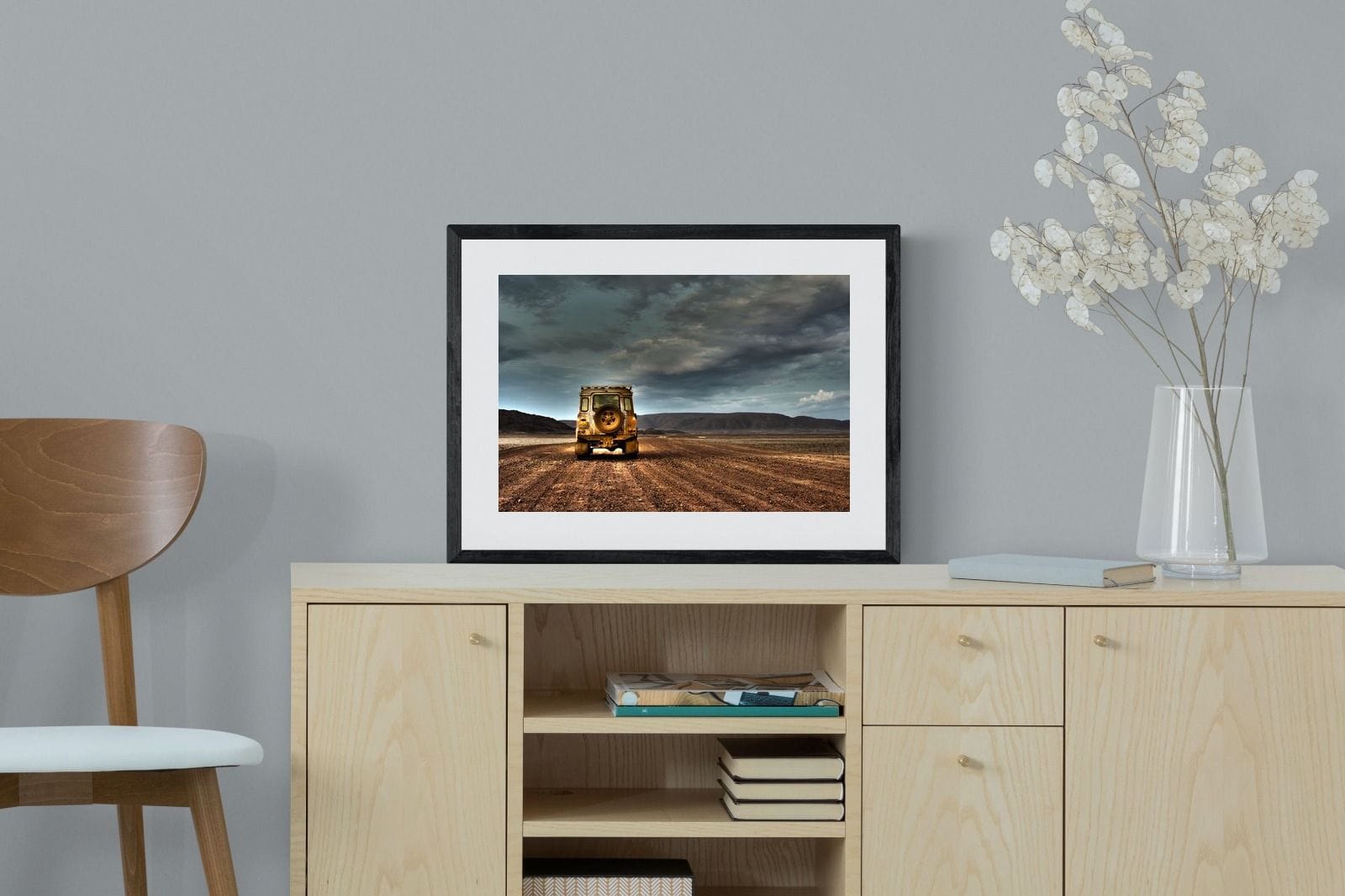 Desert Road Defender-Wall_Art-60 x 45cm-Framed Print-Black-Pixalot