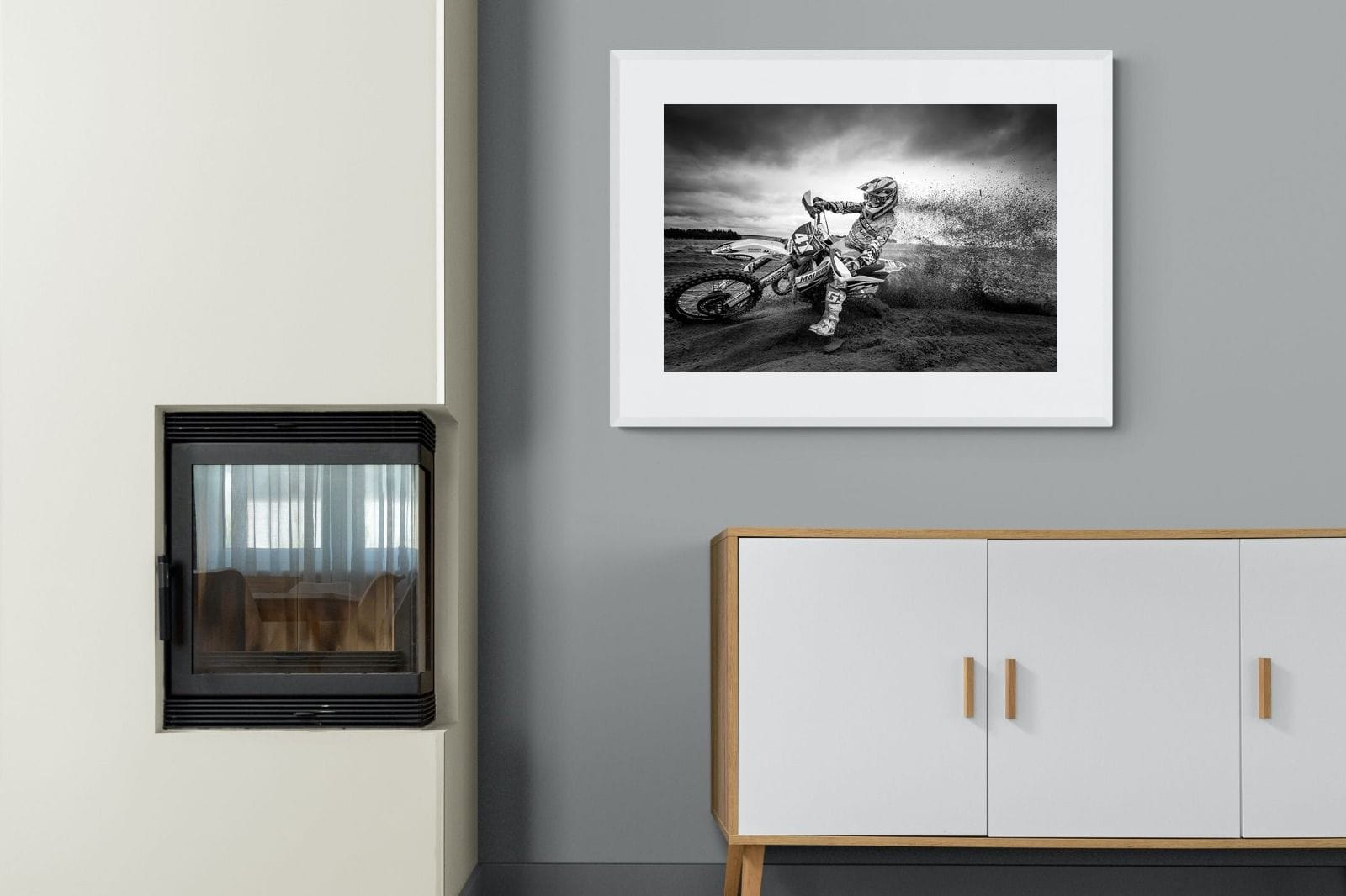 Dirt Bike-Wall_Art-100 x 75cm-Framed Print-White-Pixalot