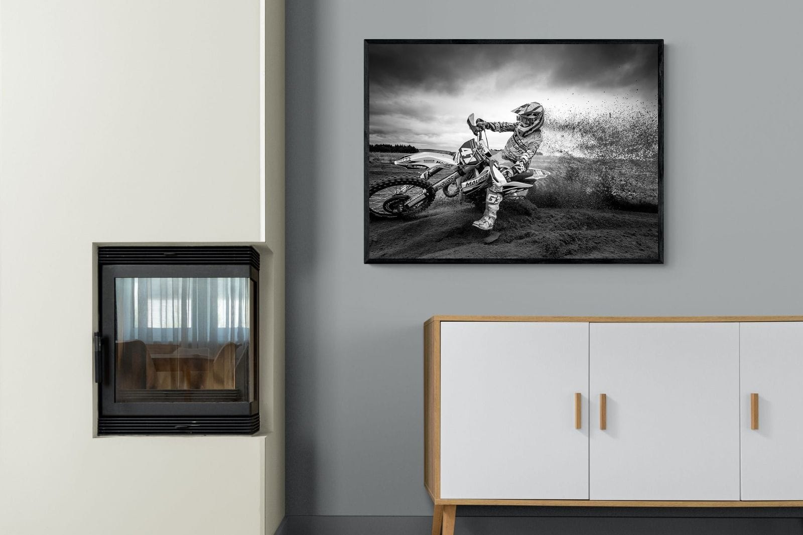 Dirt Bike-Wall_Art-100 x 75cm-Mounted Canvas-Black-Pixalot