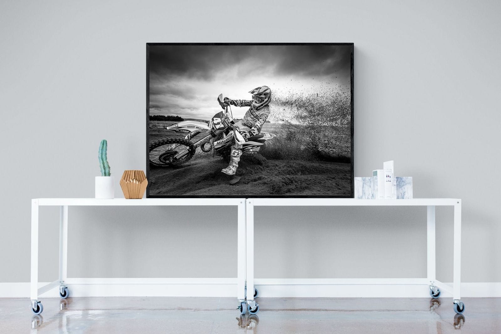 Dirt Bike-Wall_Art-120 x 90cm-Mounted Canvas-Black-Pixalot