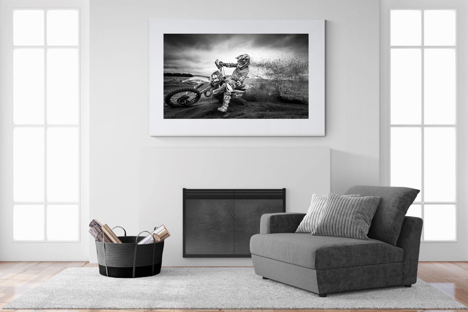 Dirt Bike-Wall_Art-150 x 100cm-Framed Print-White-Pixalot