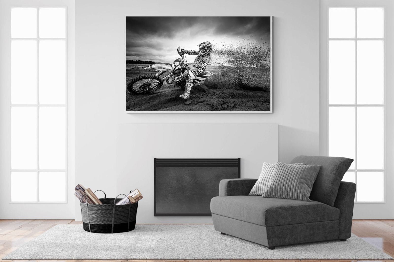Dirt Bike-Wall_Art-150 x 100cm-Mounted Canvas-White-Pixalot