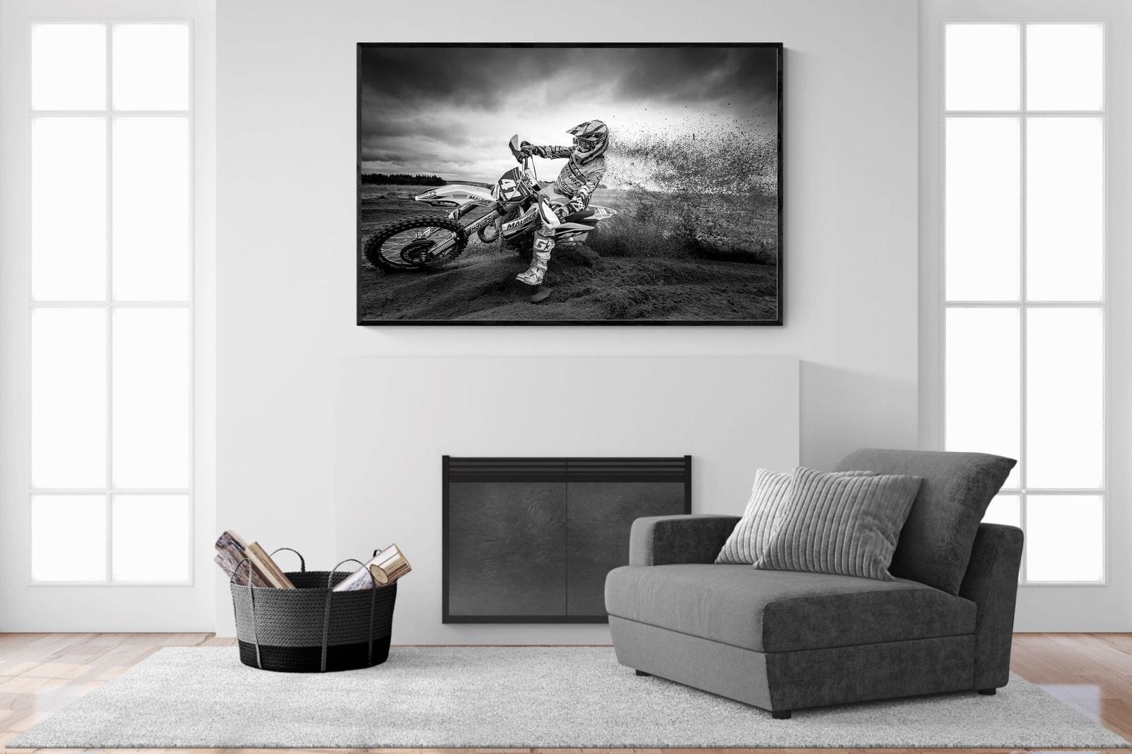 Dirt Bike-Wall_Art-150 x 100cm-Mounted Canvas-Black-Pixalot