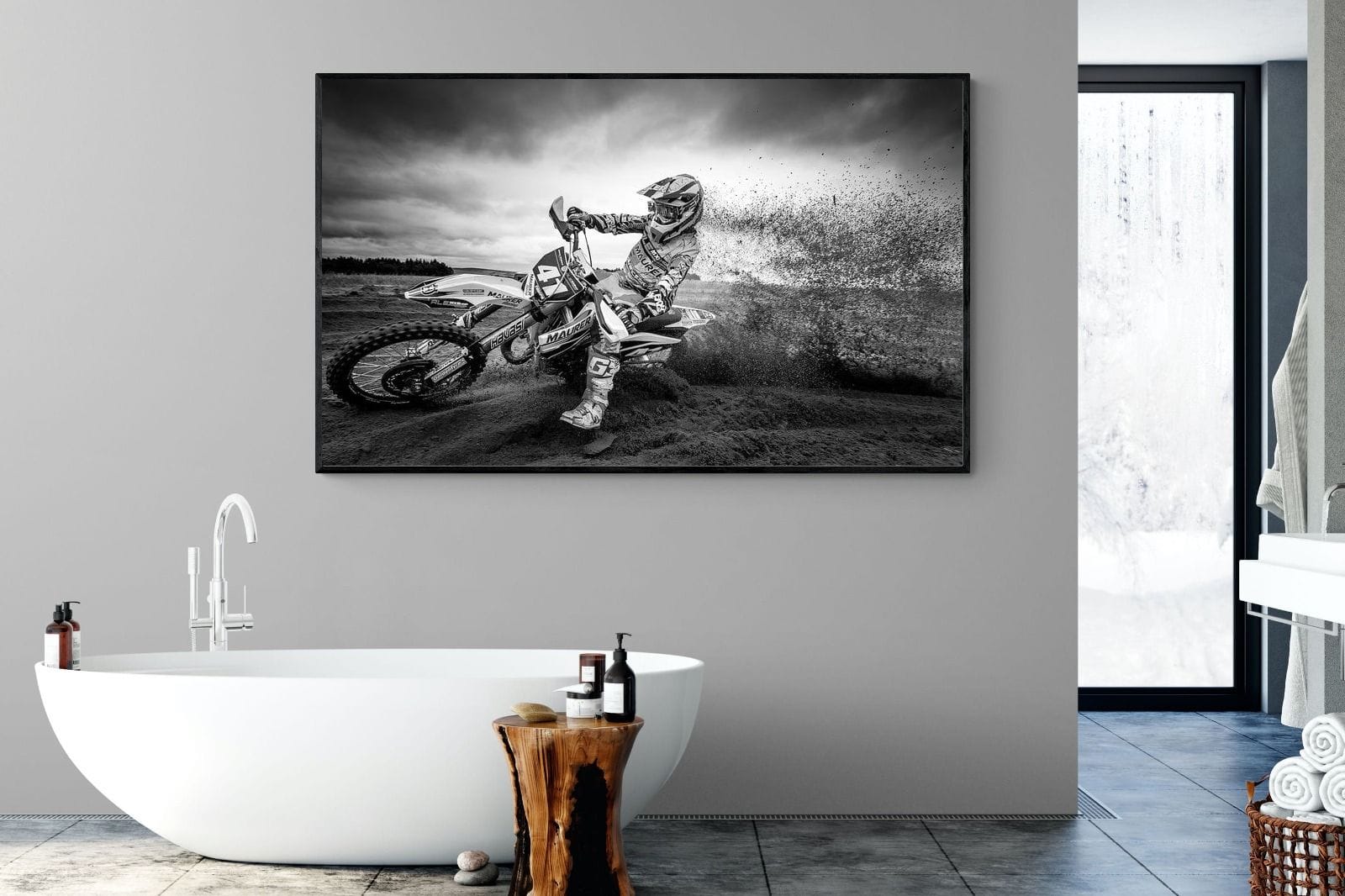 Dirt Bike-Wall_Art-180 x 110cm-Mounted Canvas-Black-Pixalot