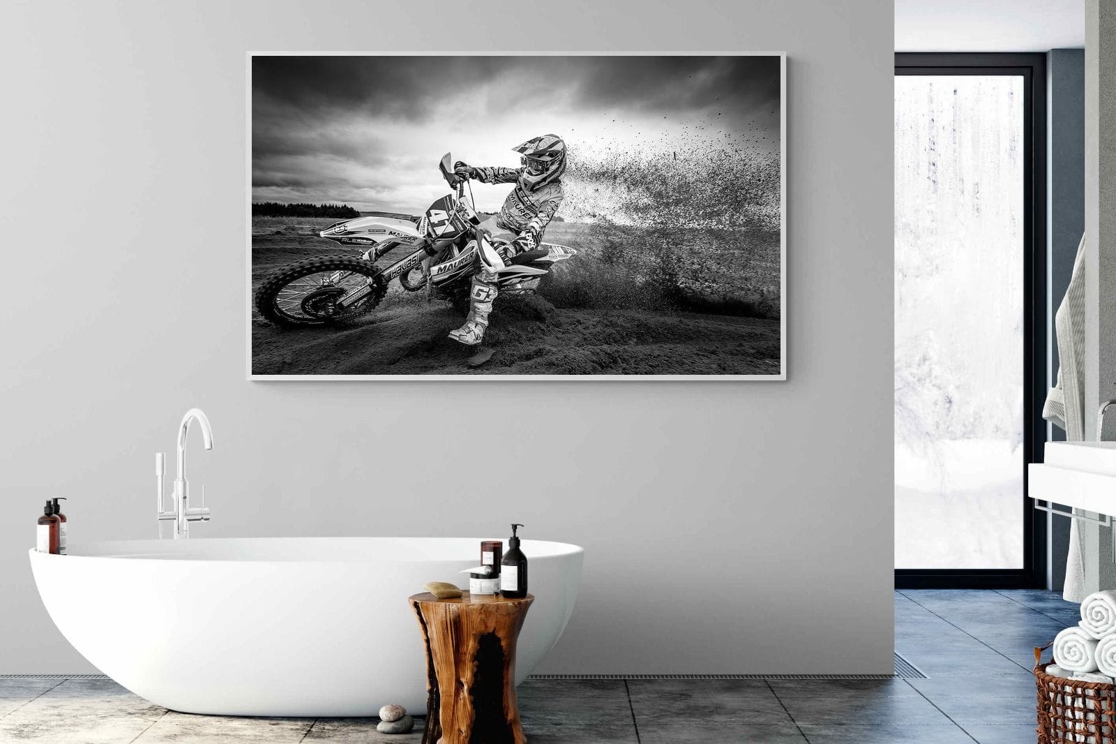 Dirt Bike-Wall_Art-180 x 110cm-Mounted Canvas-White-Pixalot