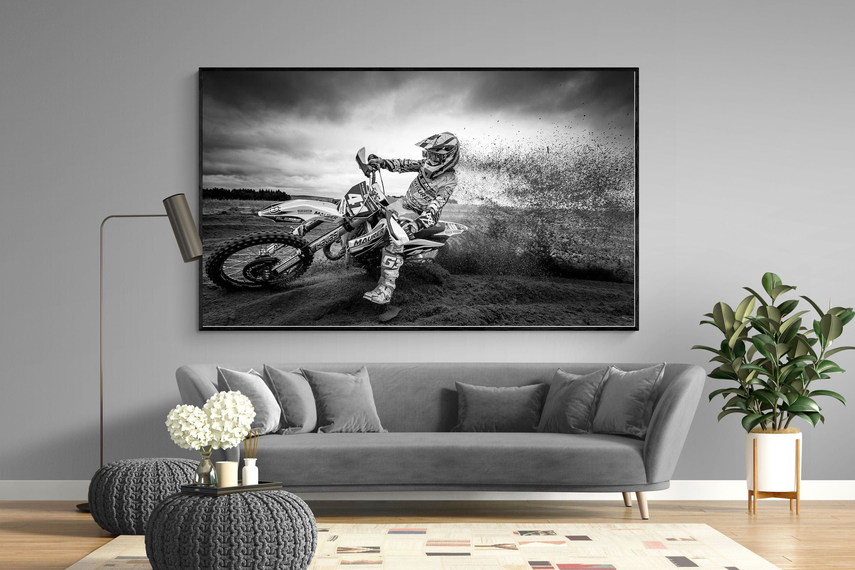 Dirt Bike-Wall_Art-220 x 130cm-Mounted Canvas-Black-Pixalot