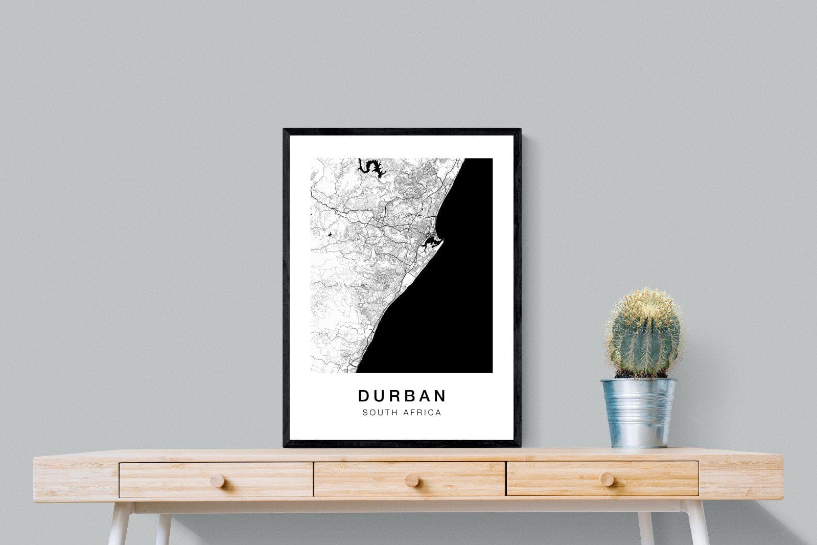 Durban City Map-Wall_Art-60 x 80cm-Mounted Canvas-Black-Pixalot
