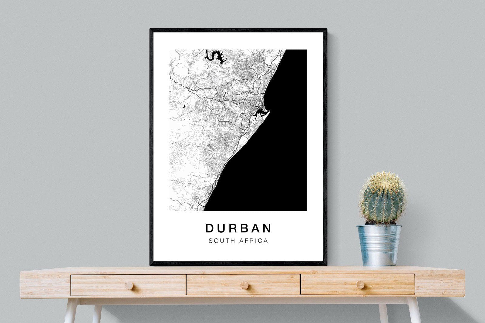 Durban City Map-Wall_Art-75 x 100cm-Mounted Canvas-Black-Pixalot