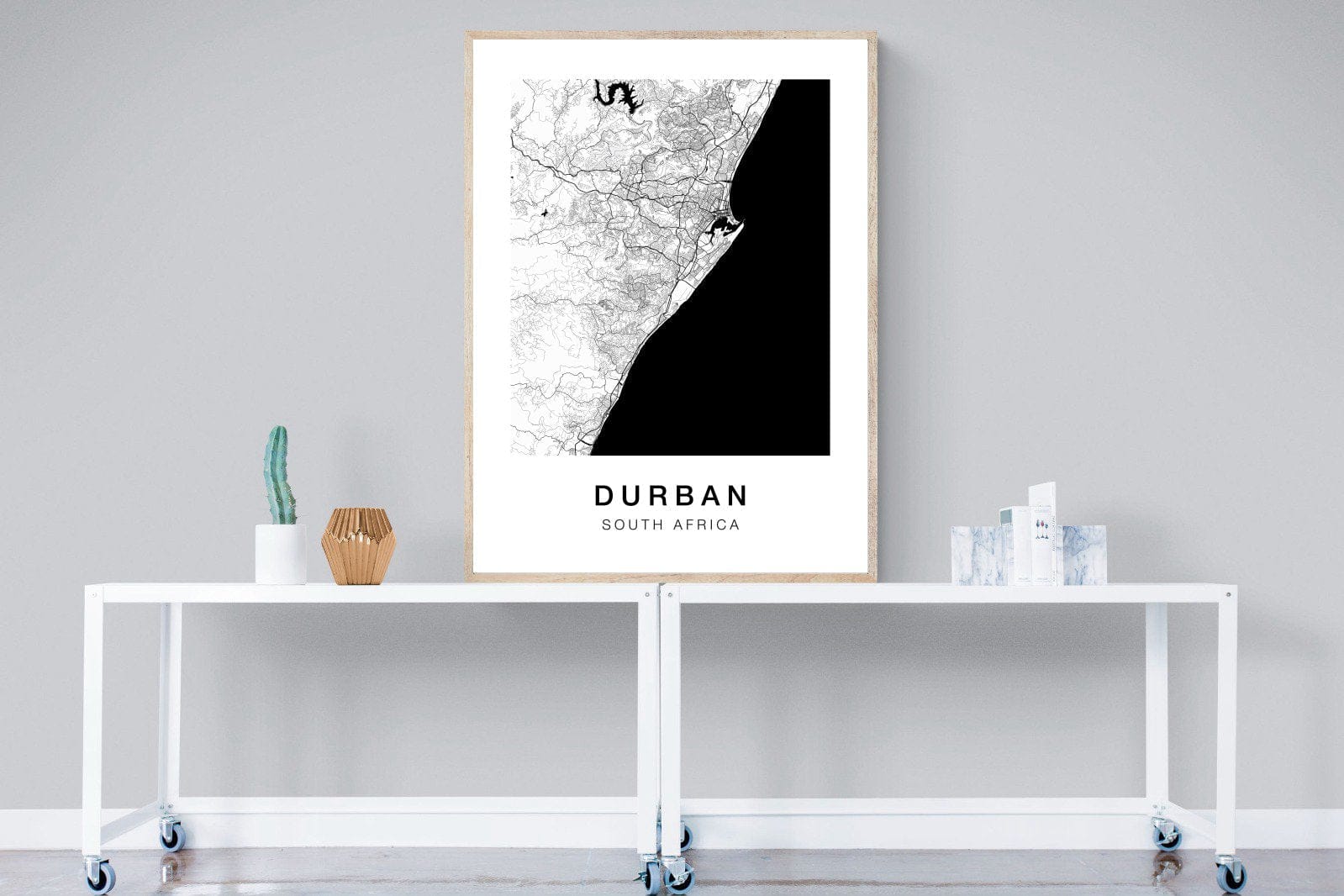 Durban City Map-Wall_Art-90 x 120cm-Mounted Canvas-Wood-Pixalot