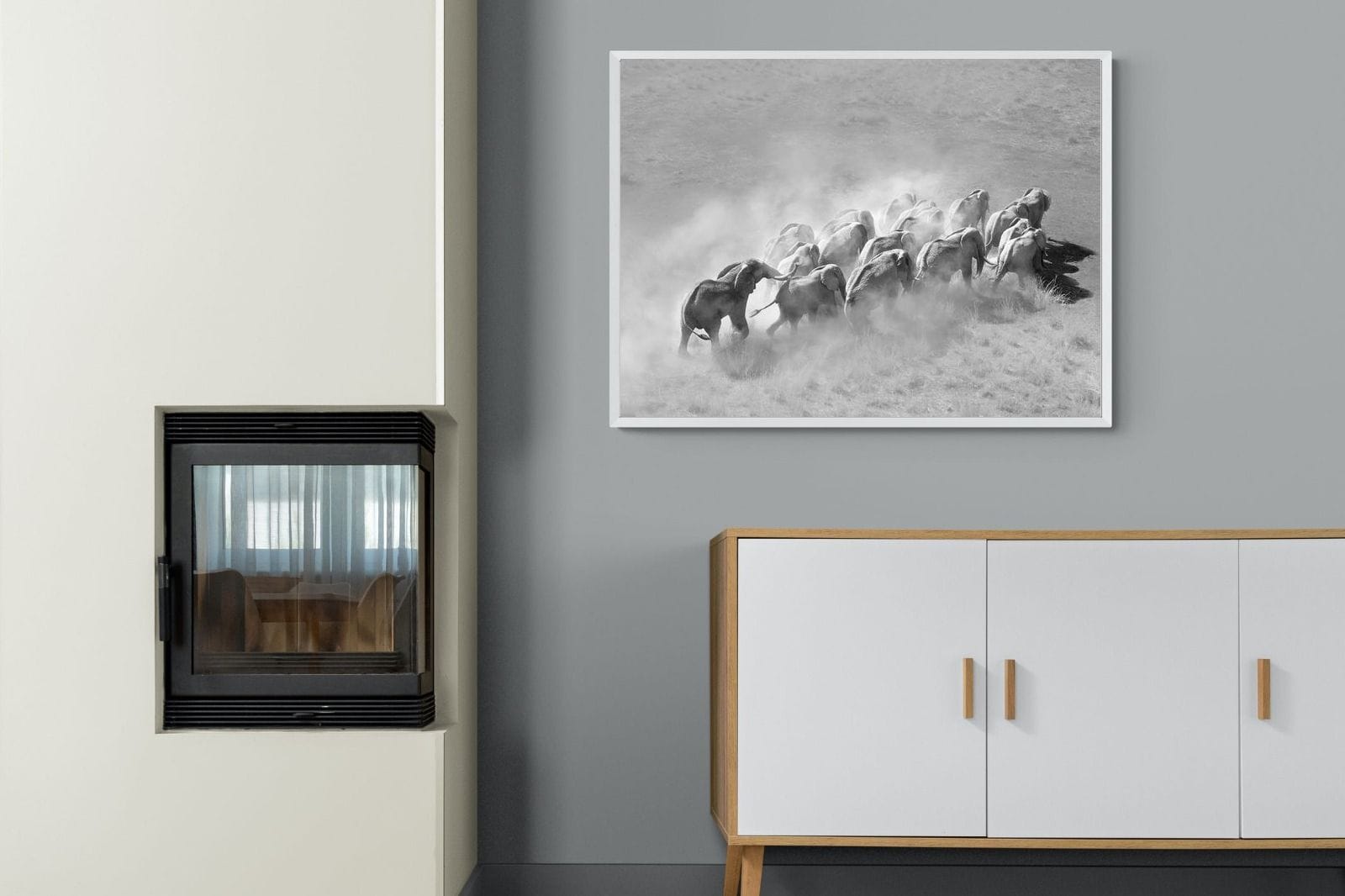 Elephant Convoy (black & white)-Wall_Art-100 x 75cm-Mounted Canvas-White-Pixalot