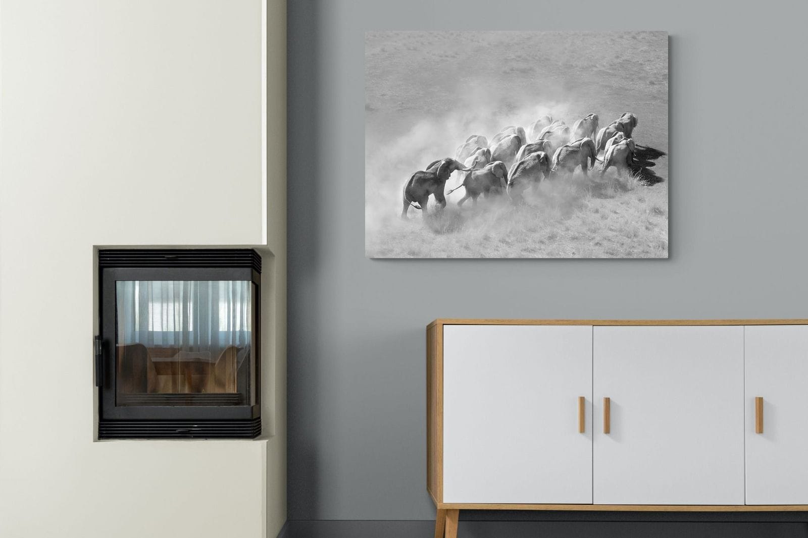 Elephant Convoy (black & white)-Wall_Art-100 x 75cm-Mounted Canvas-No Frame-Pixalot
