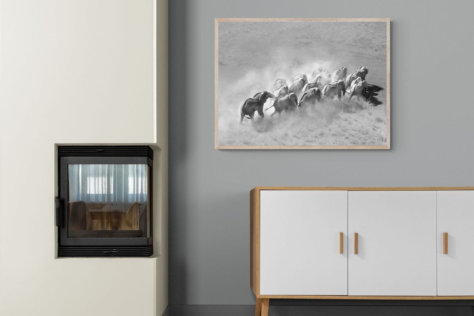 Elephant Convoy (black & white)-Wall_Art-100 x 75cm-Mounted Canvas-Wood-Pixalot