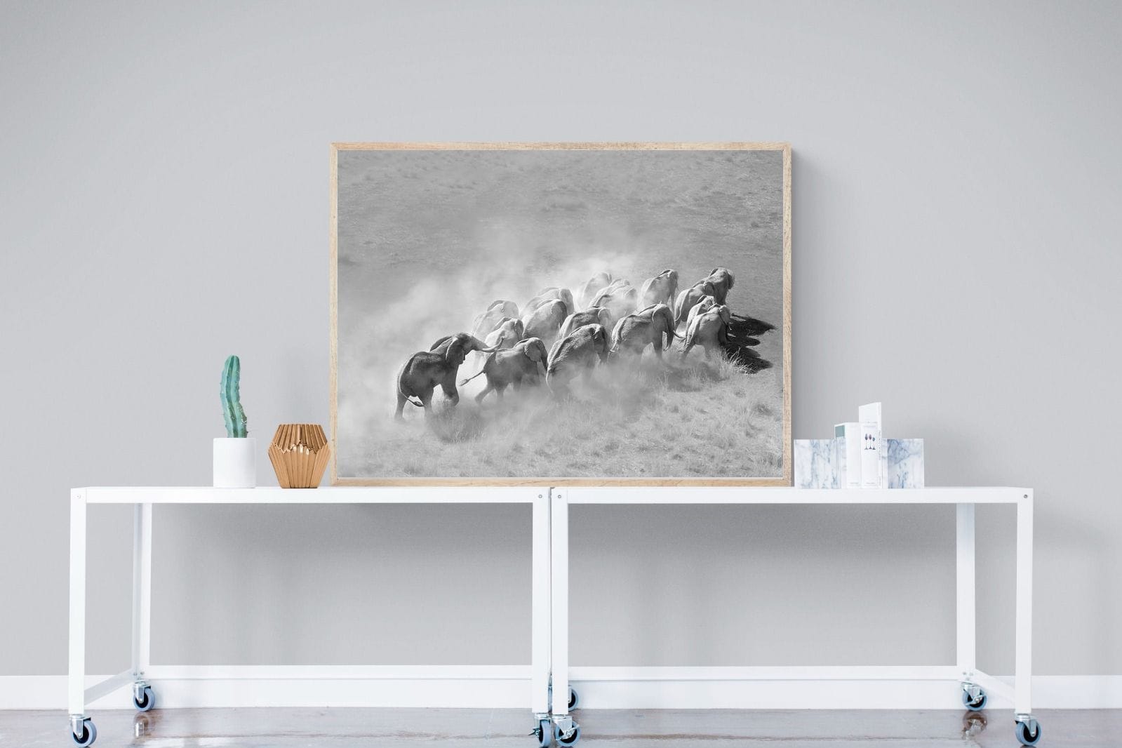 Elephant Convoy (black & white)-Wall_Art-120 x 90cm-Mounted Canvas-Wood-Pixalot