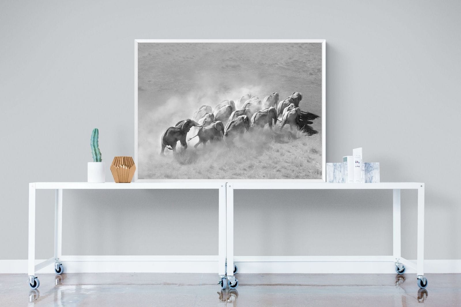 Elephant Convoy (black & white)-Wall_Art-120 x 90cm-Mounted Canvas-White-Pixalot