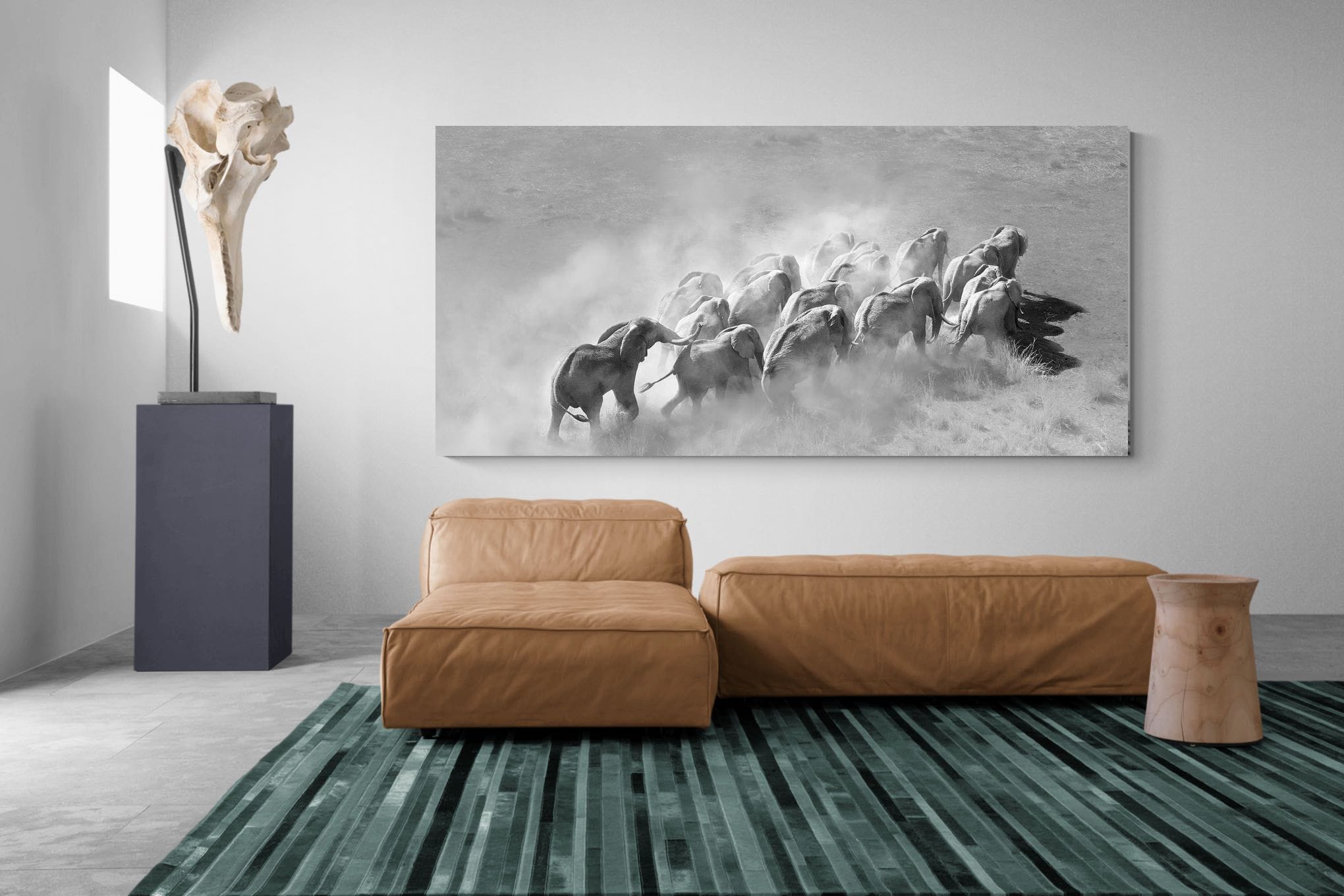 Elephant Convoy (black & white)-Wall_Art-275 x 130cm-Mounted Canvas-No Frame-Pixalot