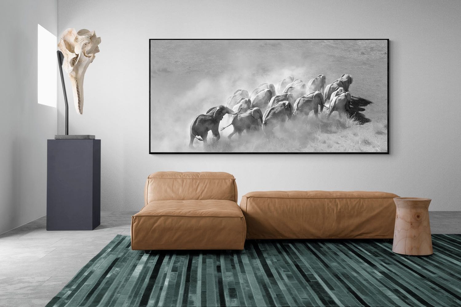 Elephant Convoy (black & white)-Wall_Art-275 x 130cm-Mounted Canvas-Black-Pixalot