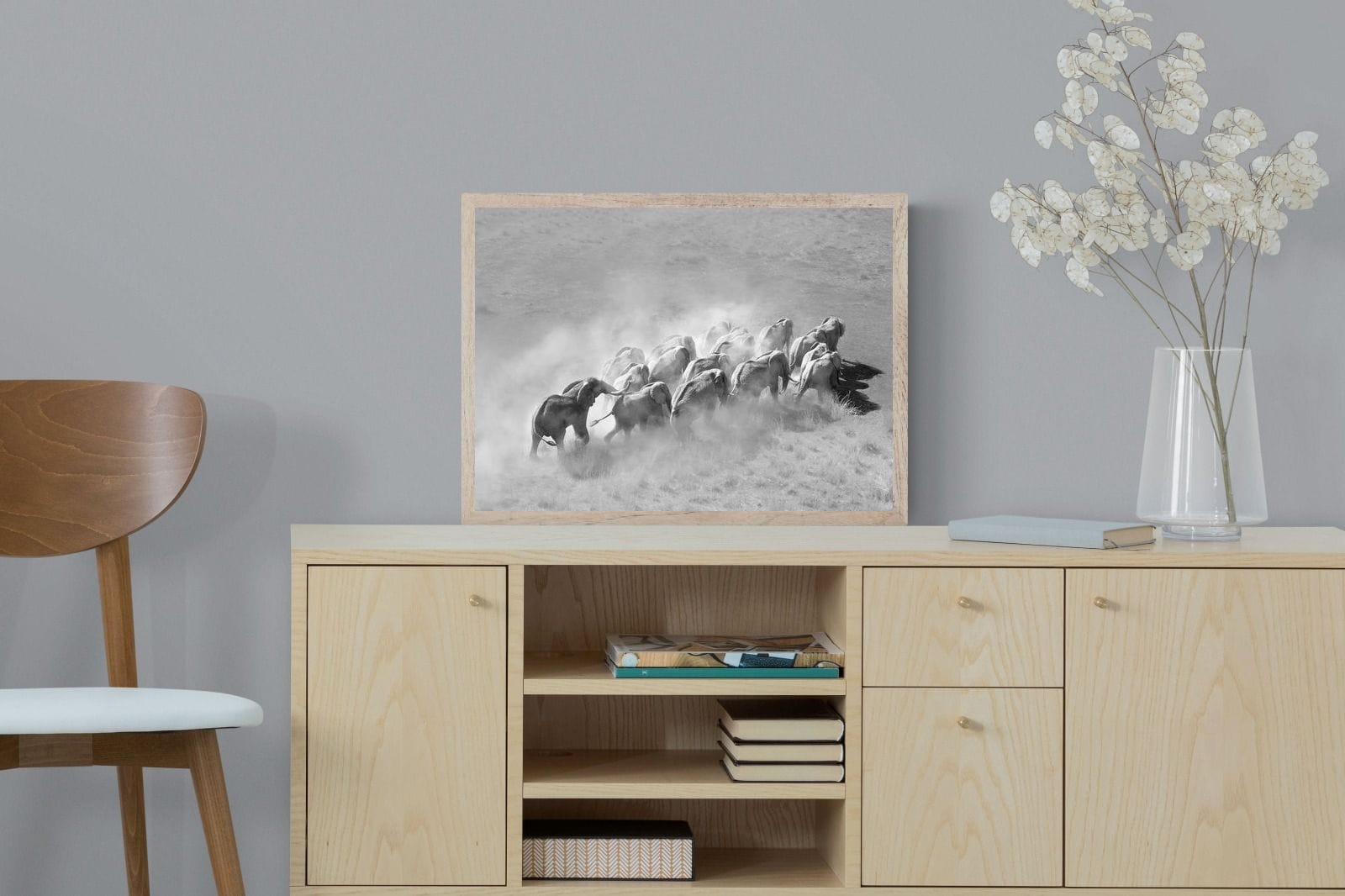 Elephant Convoy (black & white)-Wall_Art-60 x 45cm-Mounted Canvas-Wood-Pixalot