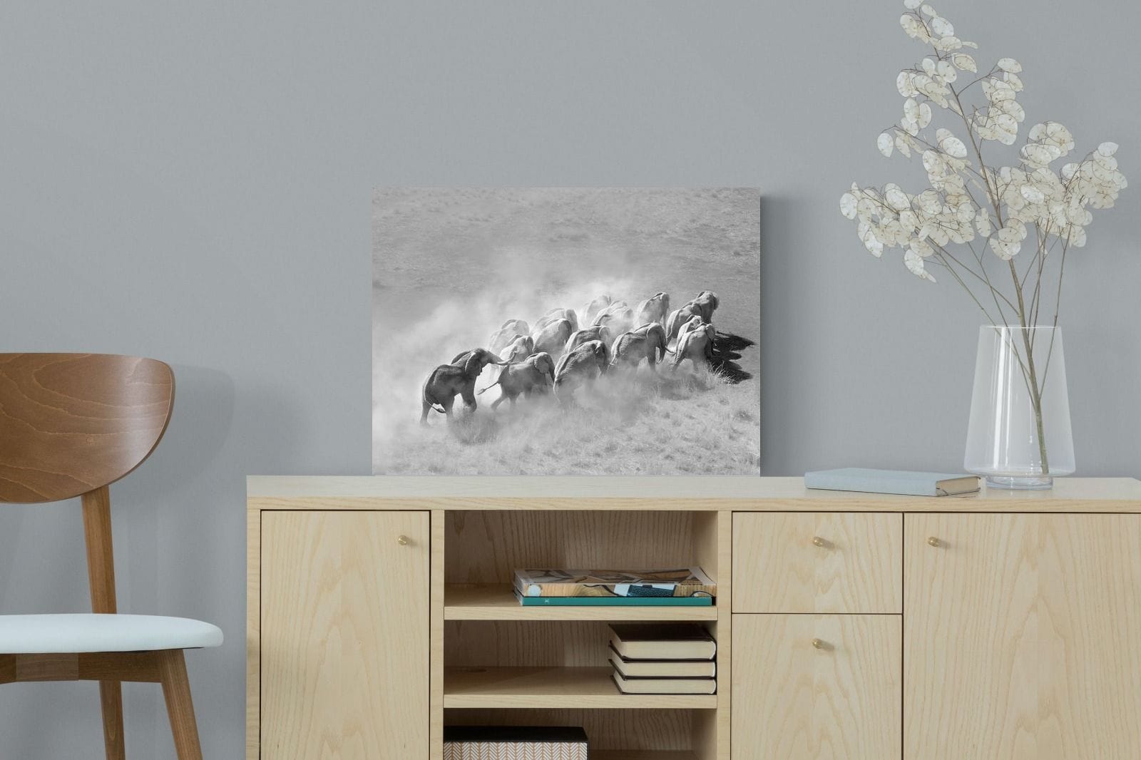 Elephant Convoy (black & white)-Wall_Art-60 x 45cm-Mounted Canvas-No Frame-Pixalot
