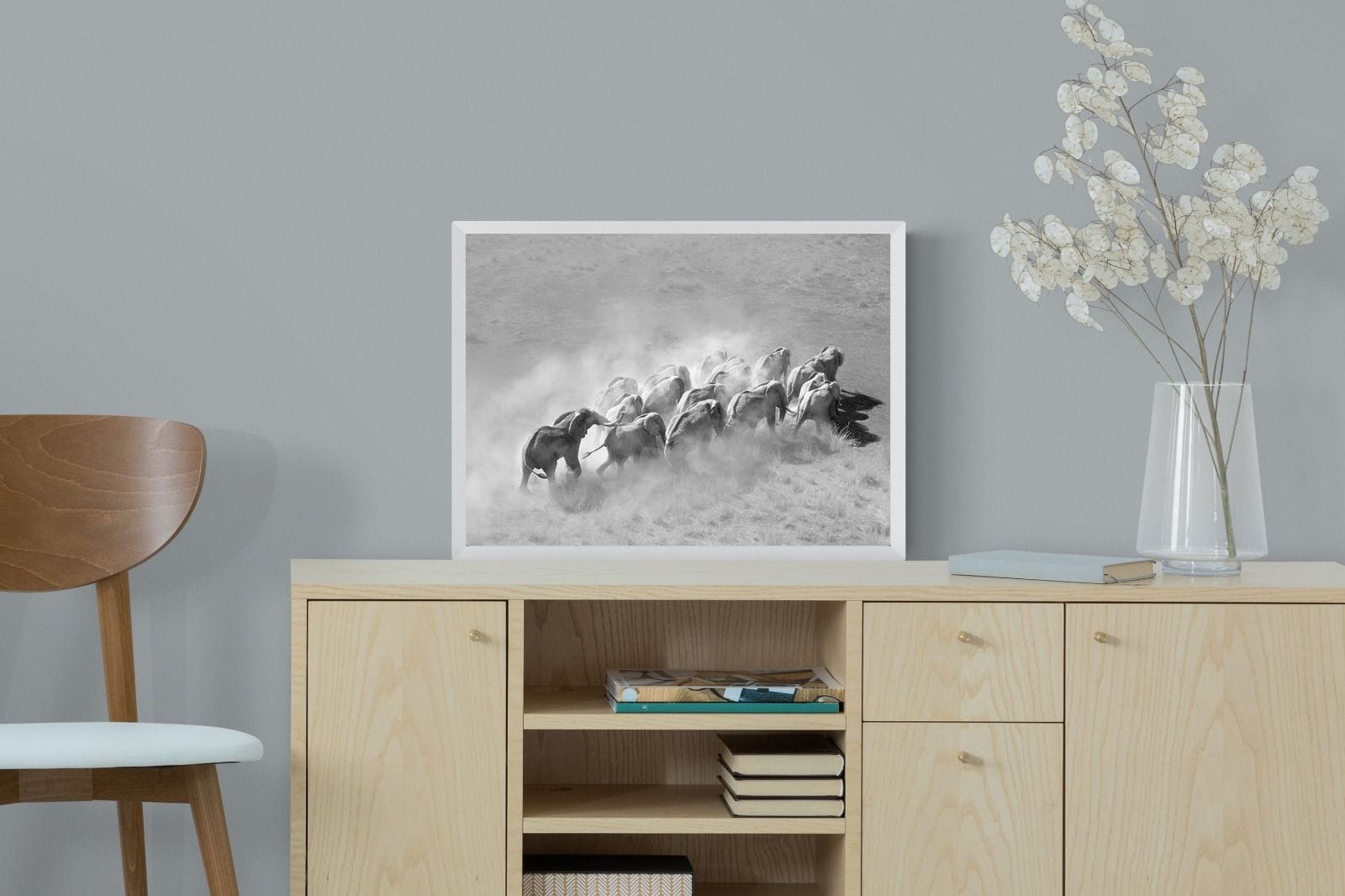 Elephant Convoy (black & white)-Wall_Art-60 x 45cm-Mounted Canvas-White-Pixalot