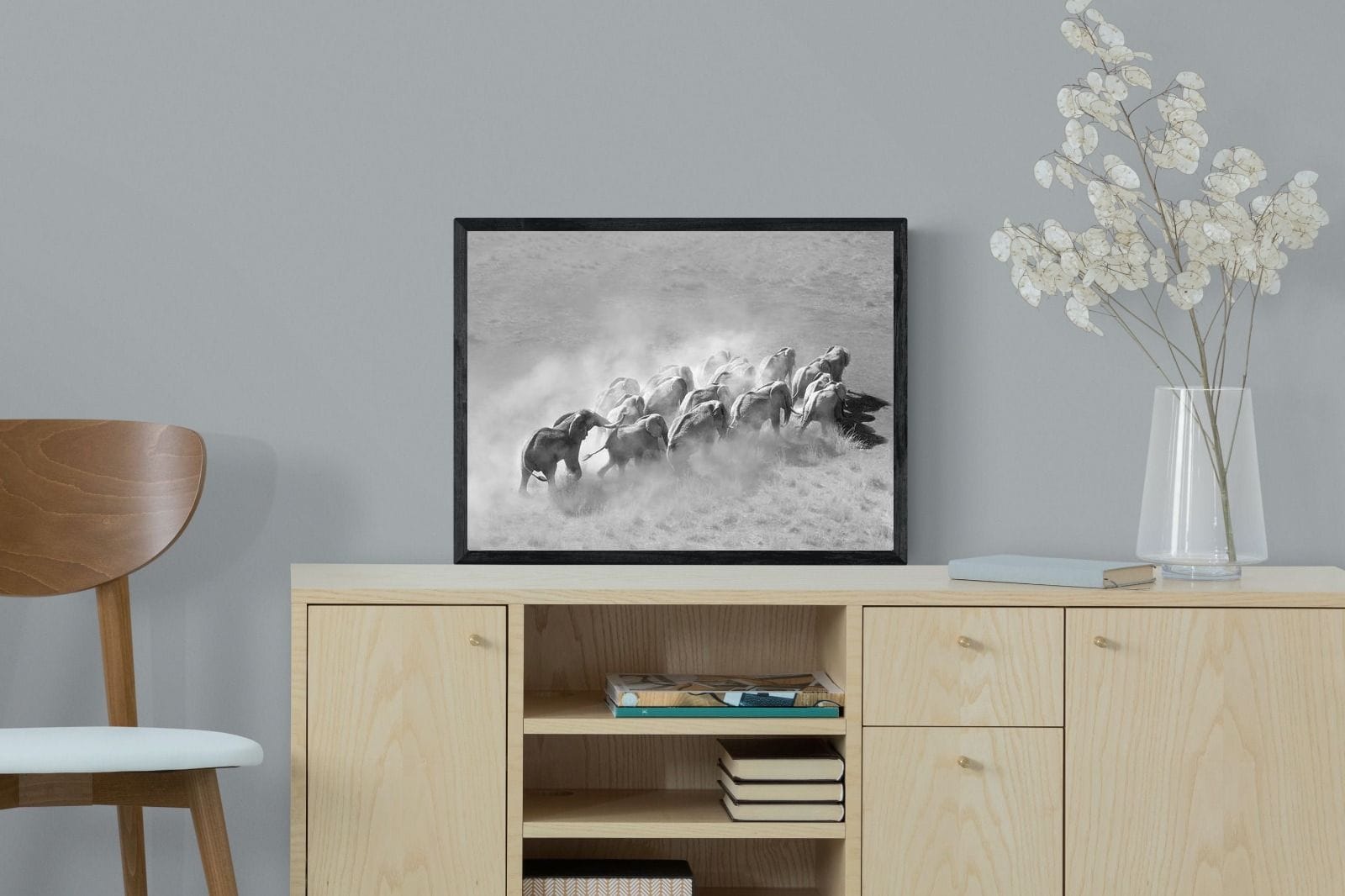 Elephant Convoy (black & white)-Wall_Art-60 x 45cm-Mounted Canvas-Black-Pixalot