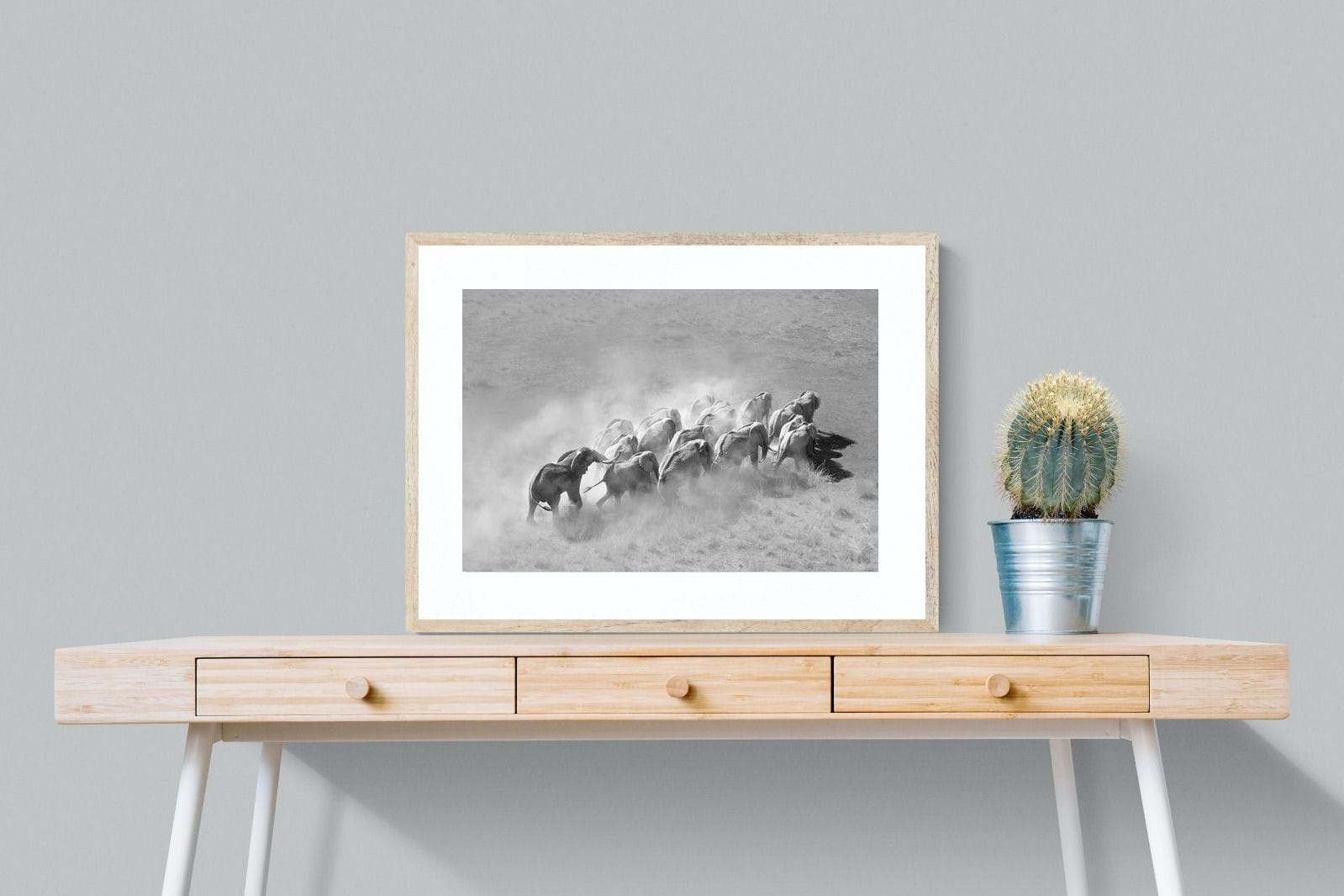 Elephant Convoy (black & white)-Wall_Art-80 x 60cm-Framed Print-Wood-Pixalot