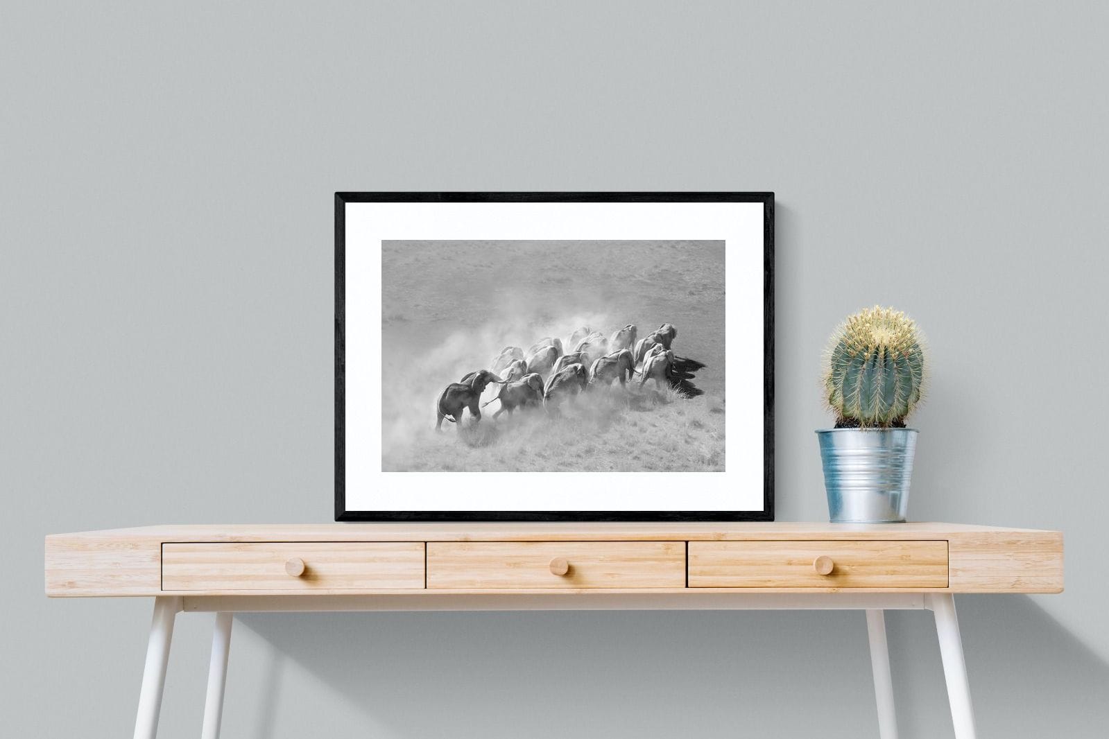 Elephant Convoy (black & white)-Wall_Art-80 x 60cm-Framed Print-Black-Pixalot