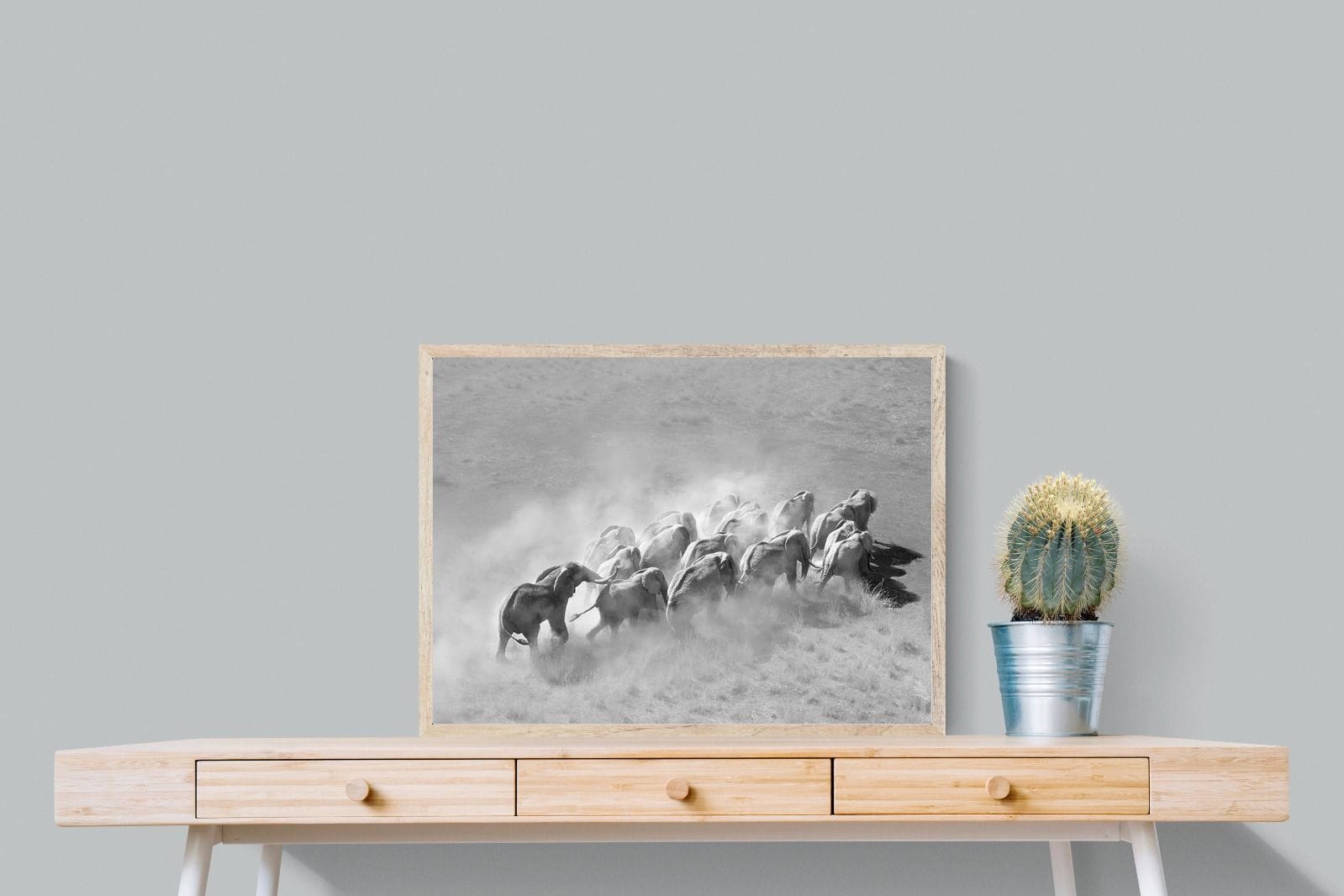 Elephant Convoy (black & white)-Wall_Art-80 x 60cm-Mounted Canvas-Wood-Pixalot