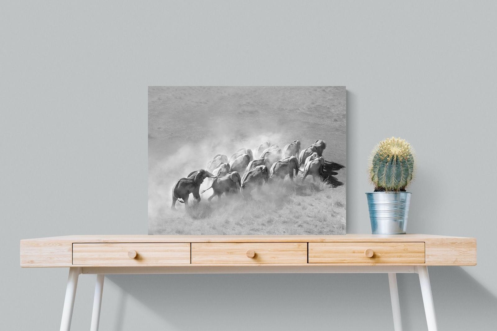 Elephant Convoy (black & white)-Wall_Art-80 x 60cm-Mounted Canvas-No Frame-Pixalot