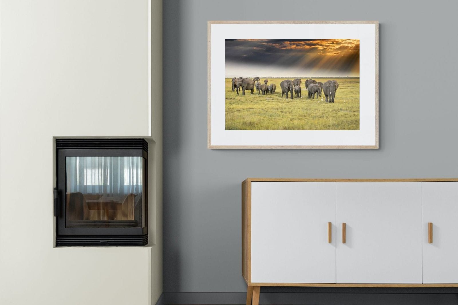 Elephant Convoy (colour)-Wall_Art-100 x 75cm-Framed Print-Wood-Pixalot